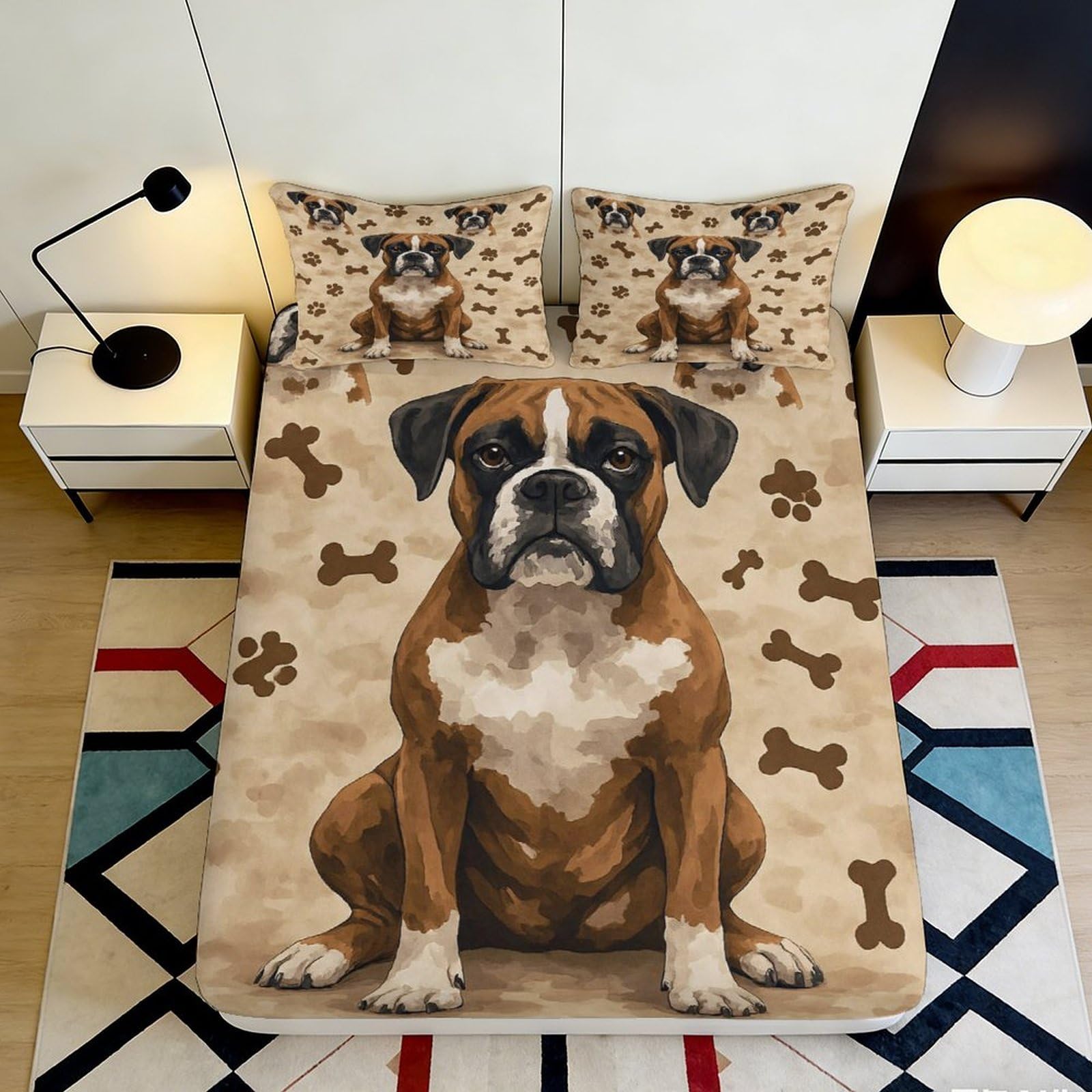 3D Printed Dog Pattern Fitted Sheet Microfiber Non-Slip Deep Pocket Dog Mattress Fitted Cover Elastic Hem Machine Washable for Bedroom 120x200x25cm
