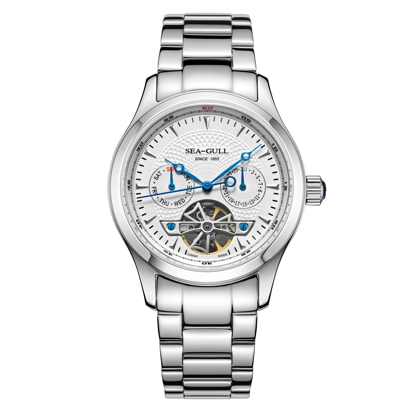 SEA-GULL Orologio da polso meccanico automatico da uomo, in acciaio inox, con volano cavo, data, datario, cristallo zaffiro sintetico, quadrante da 39 mm, orologi da lavoro