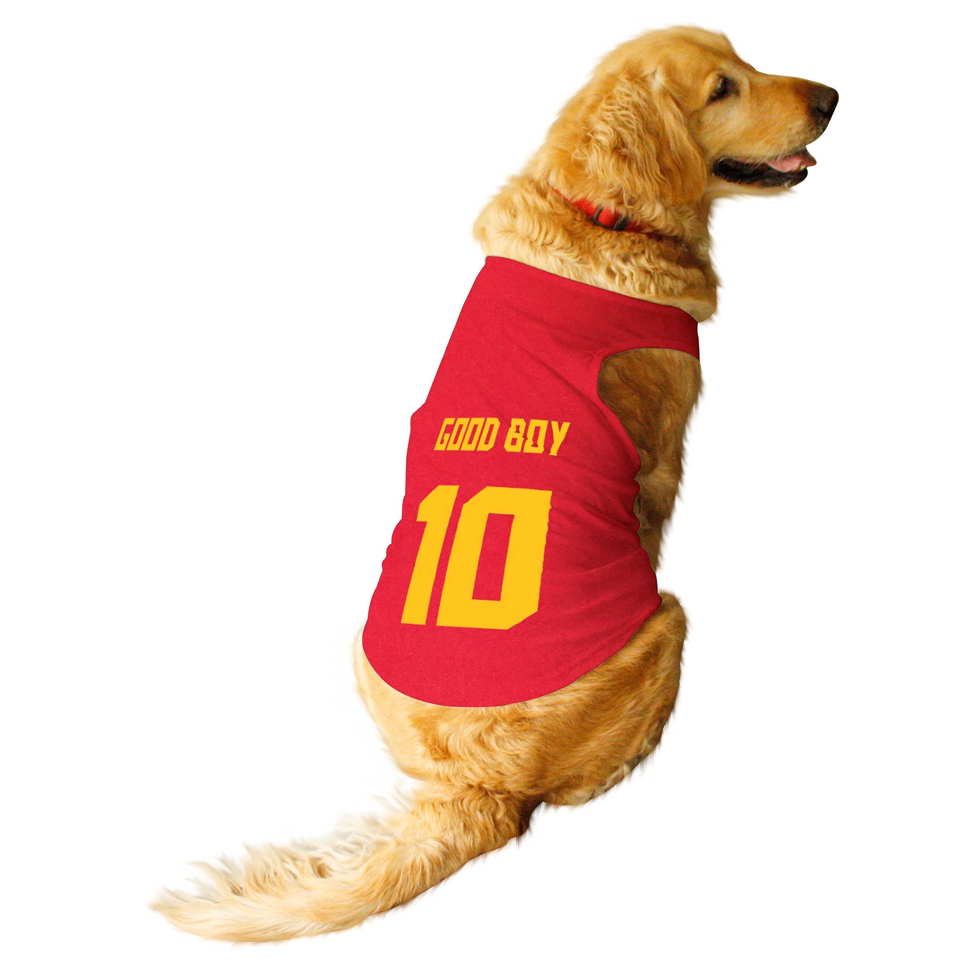 RuseRuse Pet Good Boy Jersey No.10 Printed Round Neck Sleeveless Dog Vest Tank T-Shirt/Tees Apparel/Clothes/Tees Gift for Dogs(Red) XX-Large (Saint Bernard, Great Dane etc.)