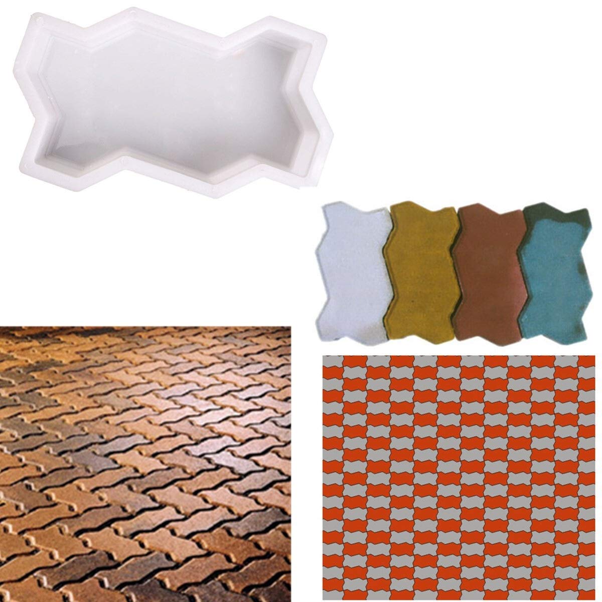 Moule Beton,Moule Pave Beton 2 pièces Mold chaussées de béton bricolage en plastique Chemin Maker Brique Ciment Pavage Mold La Stone Road Moisissures Pavage Outil de jardin Décoration