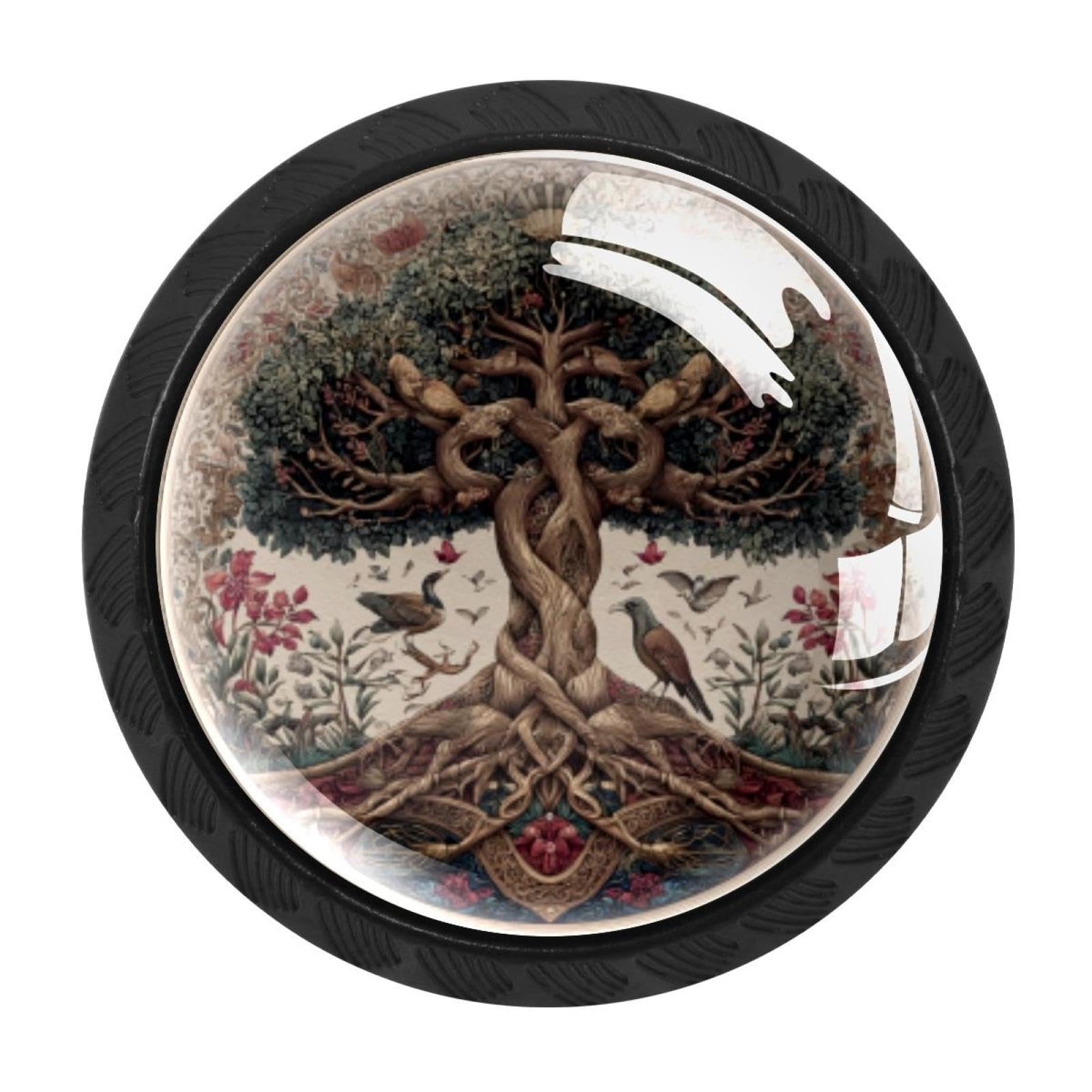 CHENZZZZ 4 Pieces Tree of Life (2) Cabinet Knobs Drawer Dresser Pulls Handles for Home Kitchen Office Bathroom Door Kids Room