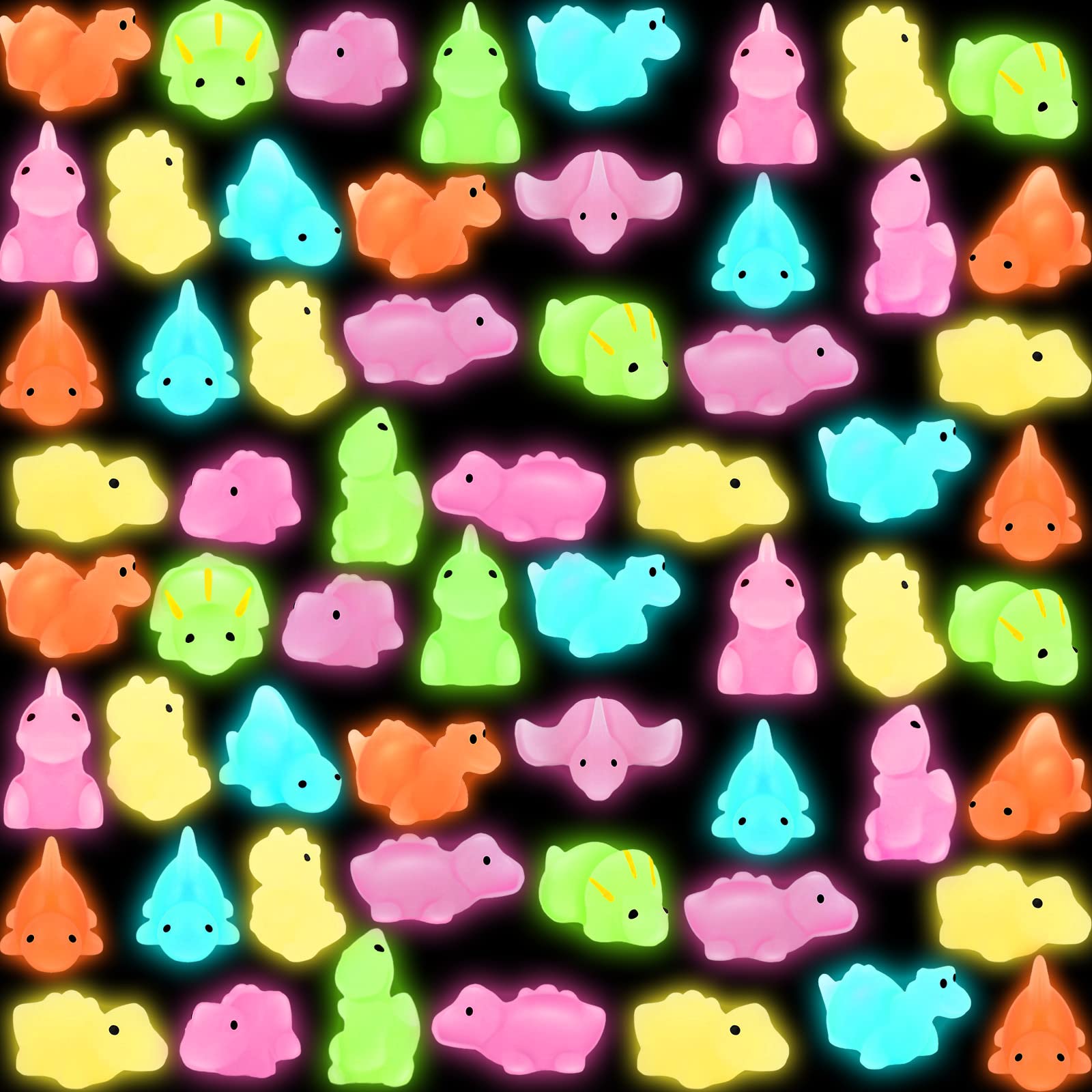 MeooeckGlowing Mini Squishy Dinosaurs Toys Glow in Dark Dino Figure Kawaii Dinosaur Party Favors Dinosaur Cupcake Toppers Treasure Box Toys Goodie Bag Filler for Birthday Gifts Prizes (24 Pcs)