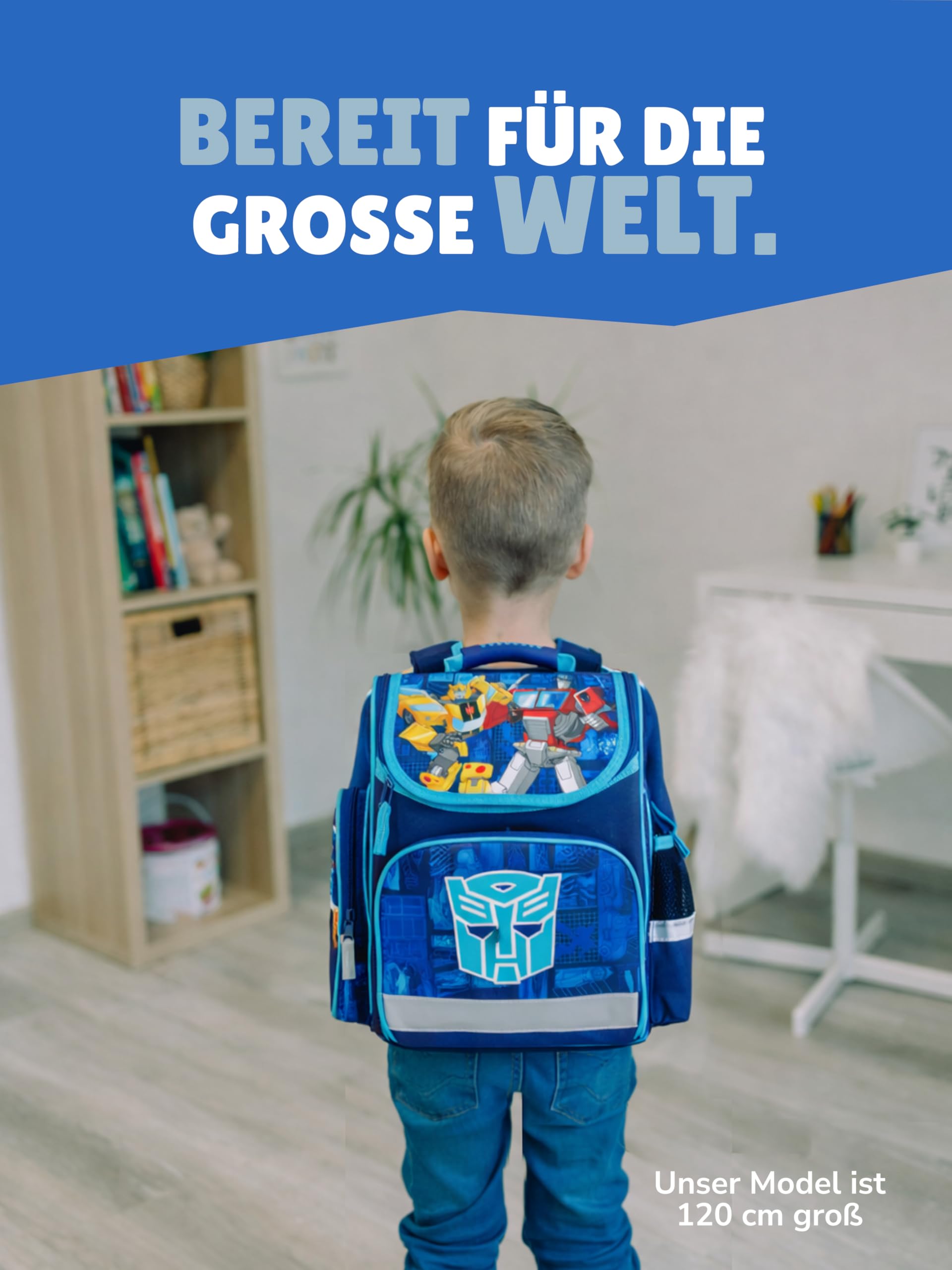 Familando - Schulranzen Set - 9-teilig mit Lunch-Set - Transformers - Ergonomisch, stabil & mit gepolstertem Rücken - 930g leicht - 15L Volumen - Mit Reflektoren - Für Grundschule ab 1. Klasse
