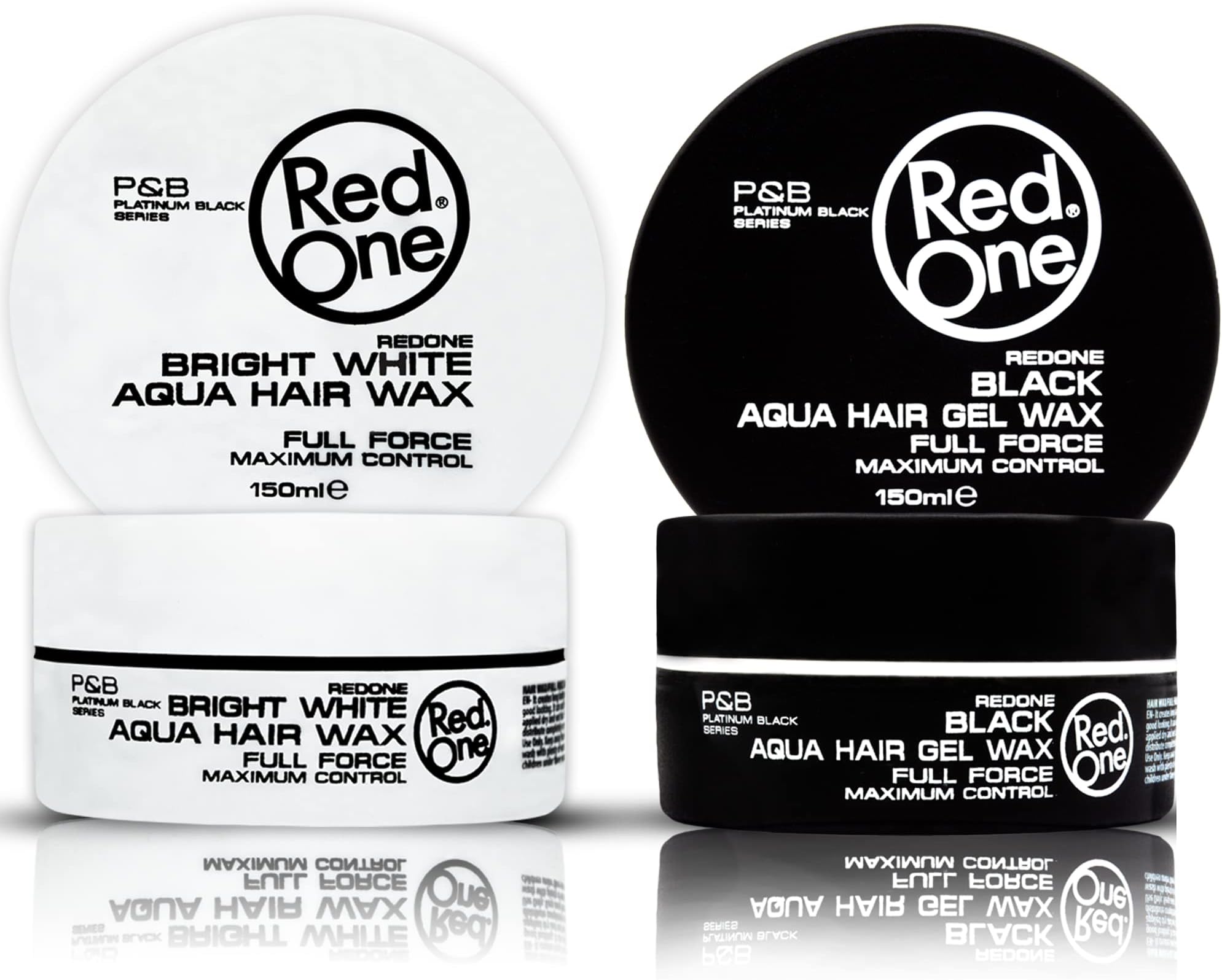 RedOne Aqua Hair Wax Black & White 2x150ml | Professional Hair Styling Wax for Men & Women | Strong Hold, Shine Look & Full Control | Non Greasy, Easy Wash Out | Lime & Peach Scent | Barber Styling