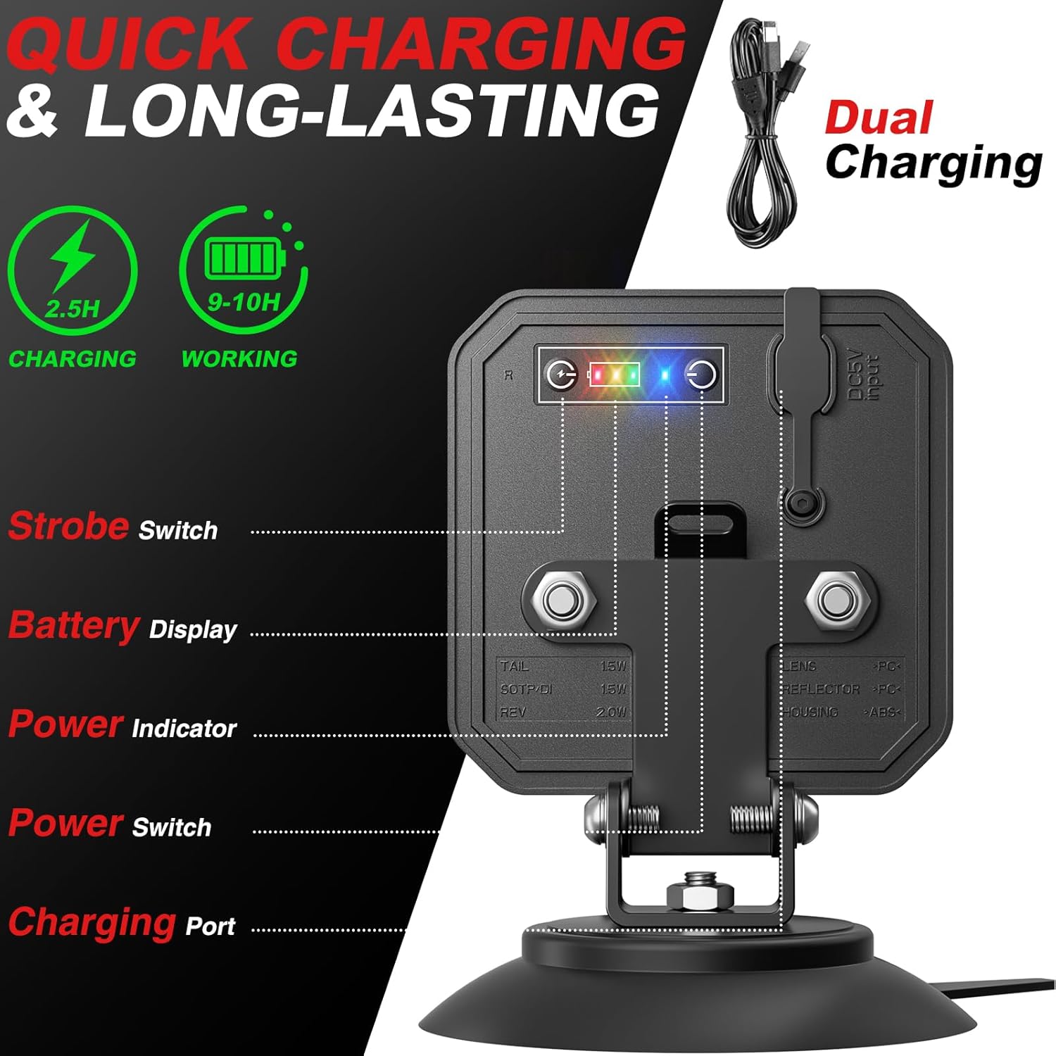 Wireless Trailer Lights Magnetic, Rechargeable Wireless Trailer Lights Kit, Portable LED Trailer Light for Towing Trucks Boat RV Camper, IP67 Waterproof, Battery Level Indicator, Sufficient Brightness