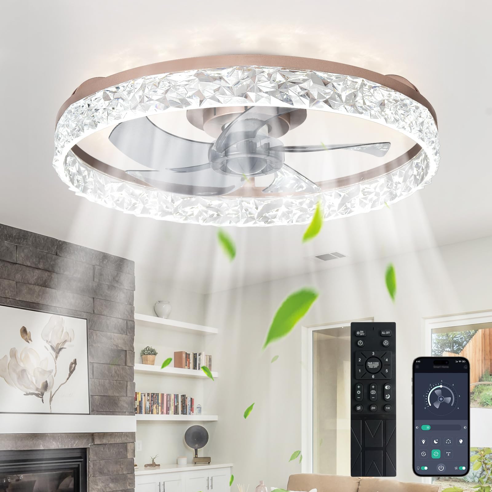Depuley 20-Inch Ceiling Fans with Lights: LED Ceiling Fan with Remote & APP Control - Low Profile Ceiling Fan with 6 Speeds & 3 Color Temperature - Dimmable Flush Mount Fan Light for Bedroom - Brown