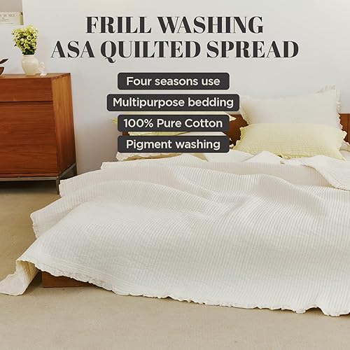 Miniatura 2 de Colcha de cama 100% algodón con volantes, tamaño individual 63 x 83' - Manta acolchada suave y transpirable lavada con pigmento para todas las