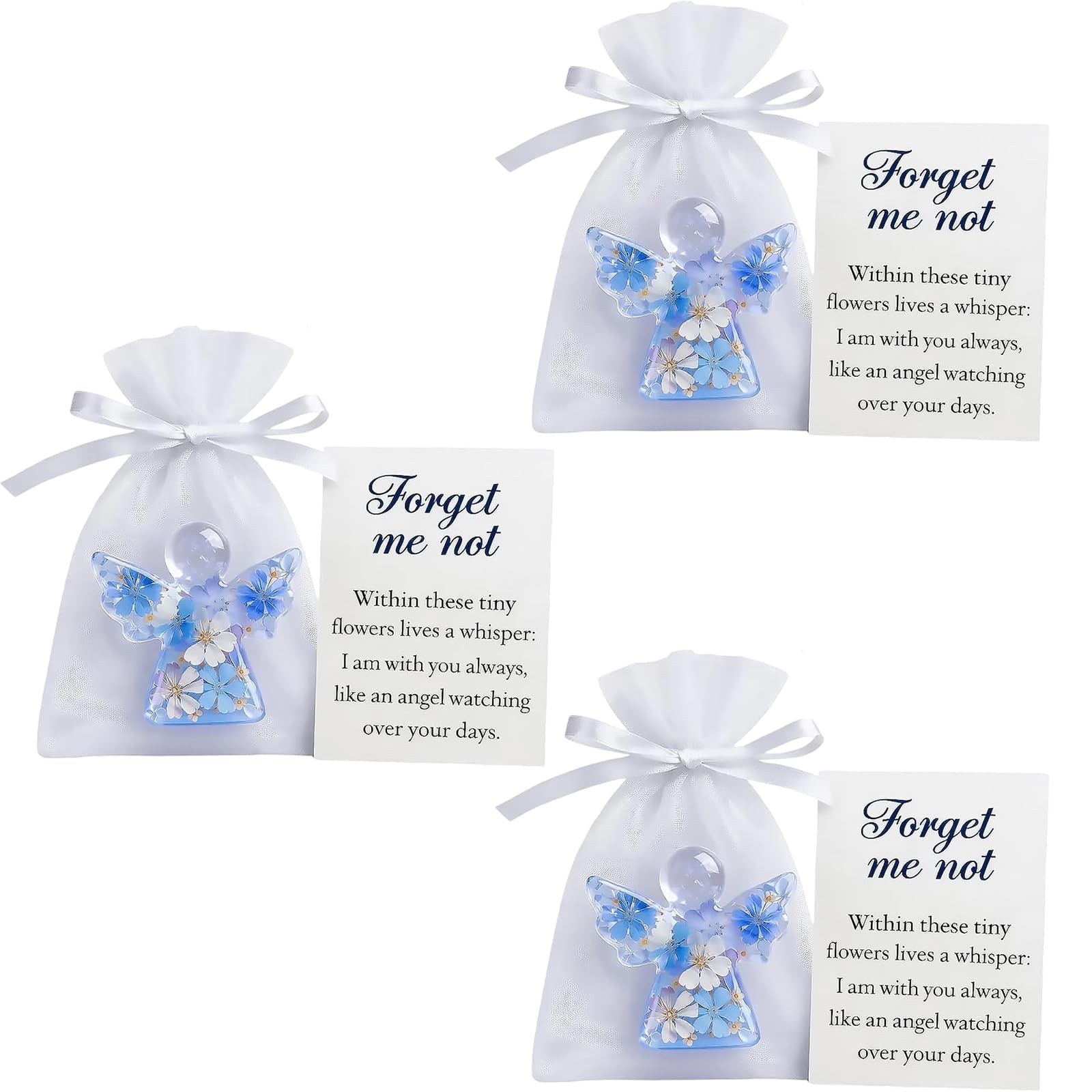 3 PCS Forget Me Not Angel Decorations, with Beautiful Flower, Comforting Tokens of Remembrance, Meaningful Support Decor for Home & Office Display