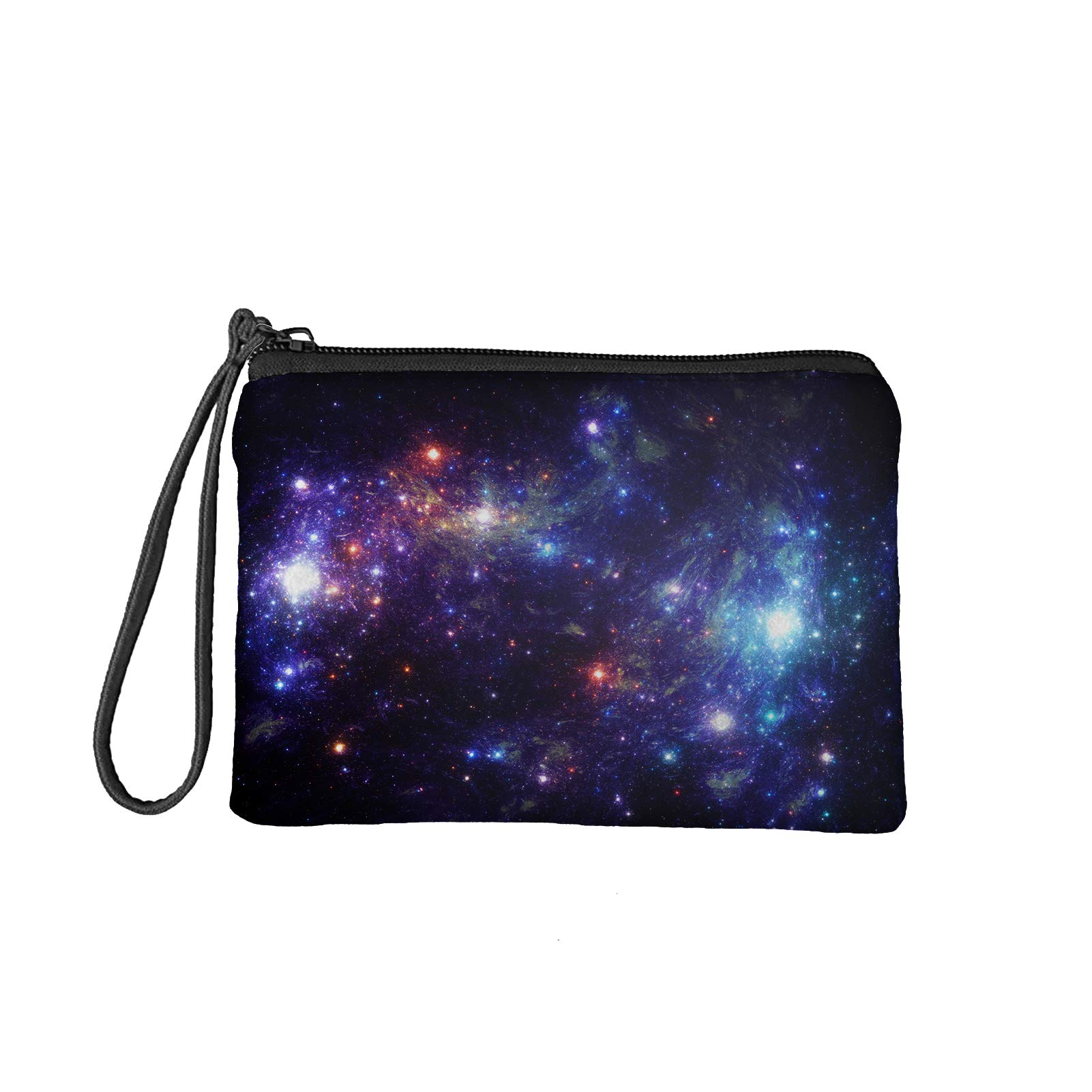 Babrukda Women Girls Fashion Coin Purse Wallet Bag Change Pouch Key Holder Galaxy Space Blue Clutch Case with Wristlet Strap for Credit Cards Cash Lipstick Storage