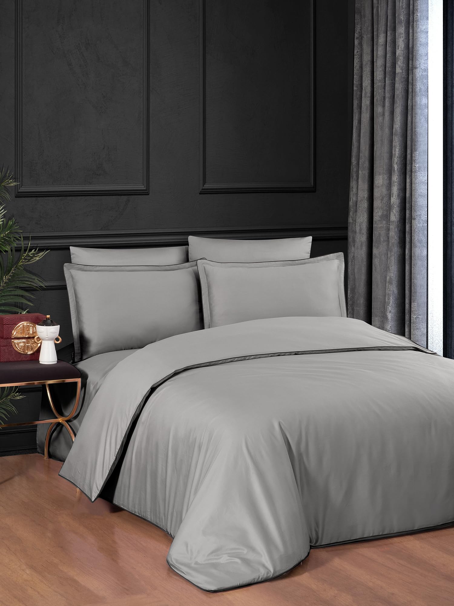 Housse de couette 100% coton satin Story Home de qualité supérieure Stockholm Ash
