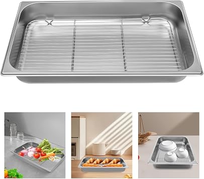 DYNAMI Stainless Steel Baking Pan with Cooling Rack,21x13.2x2.5in Stainless Steel Deep Roasting Pan with Grill,Rectangular Large Bakeware Multipurpose Cooking Sheet Pan