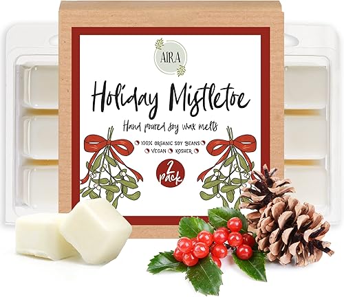 Aira Cera de Navidad derretida, orgánica, vegana, kosher, cubos de cera de soja perfumada con aceites esenciales, sin productos químicos, 100% cera