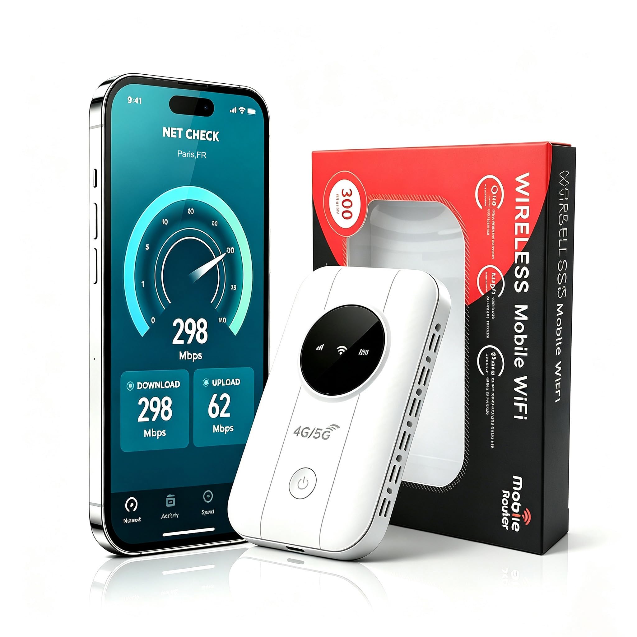 Routeur 5G/4G Portable WiFi 6 avec Slot SIM –Modem Carte SIM,Mobile Haut Débit 5G/4G+, Jusqu’à 20+ Appareils Connectés, Batterie 2100mAh,pour Voyage