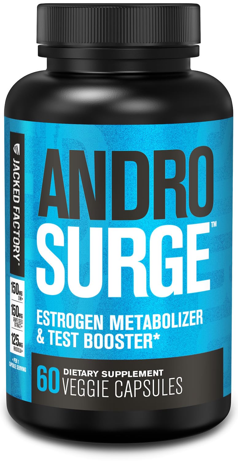 Jacked Factory Androsurge Estrogen Blocker for Men - Natural Testosterone Booster for Men & Estrogen Metabolizer with Tongkat Ali, DIM, Long Jack & More - Test Booster & Muscle Builder - 60 Count