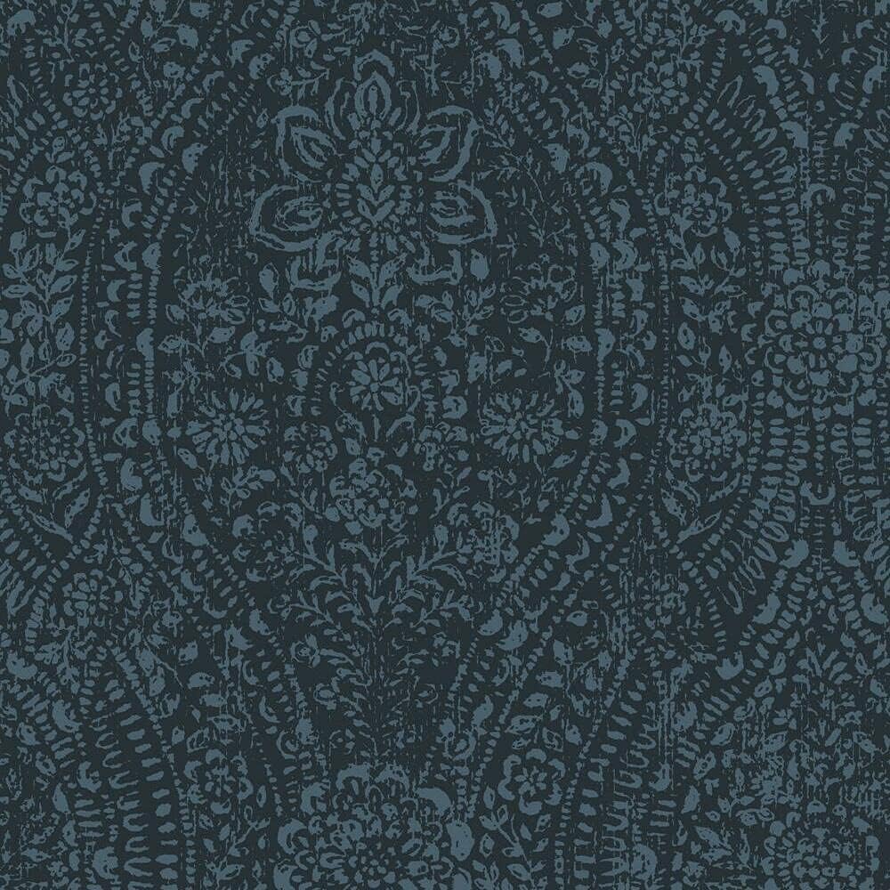 RoomMates RMK11569WP Dark Blue Ornate Ogee Peel and Stick Wallpaper