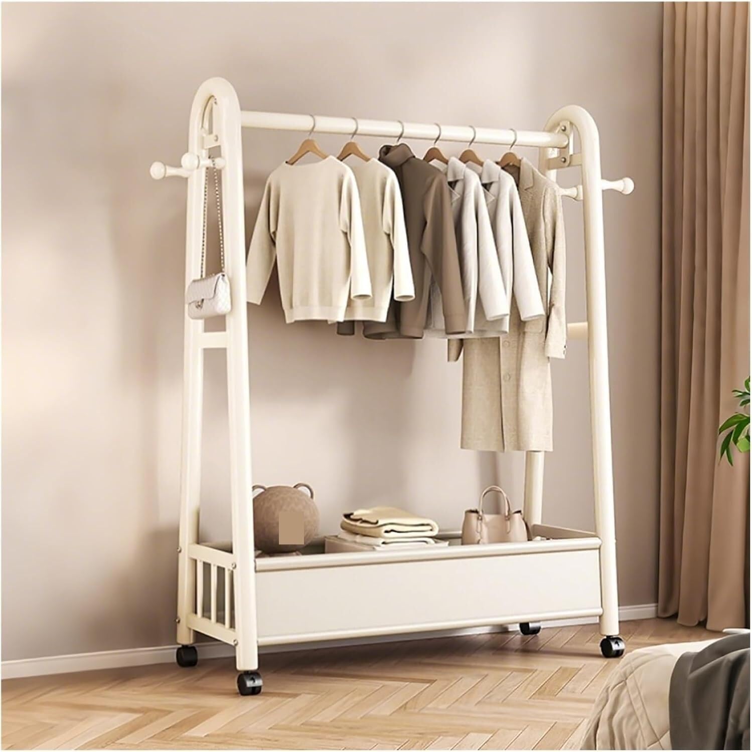Lshtshf-ou Metal Freestanding Clothes Rack With Wheels Garment With Storage Shelf Portable Clothing Wardrobe Racks(White,120cm/47.2in)