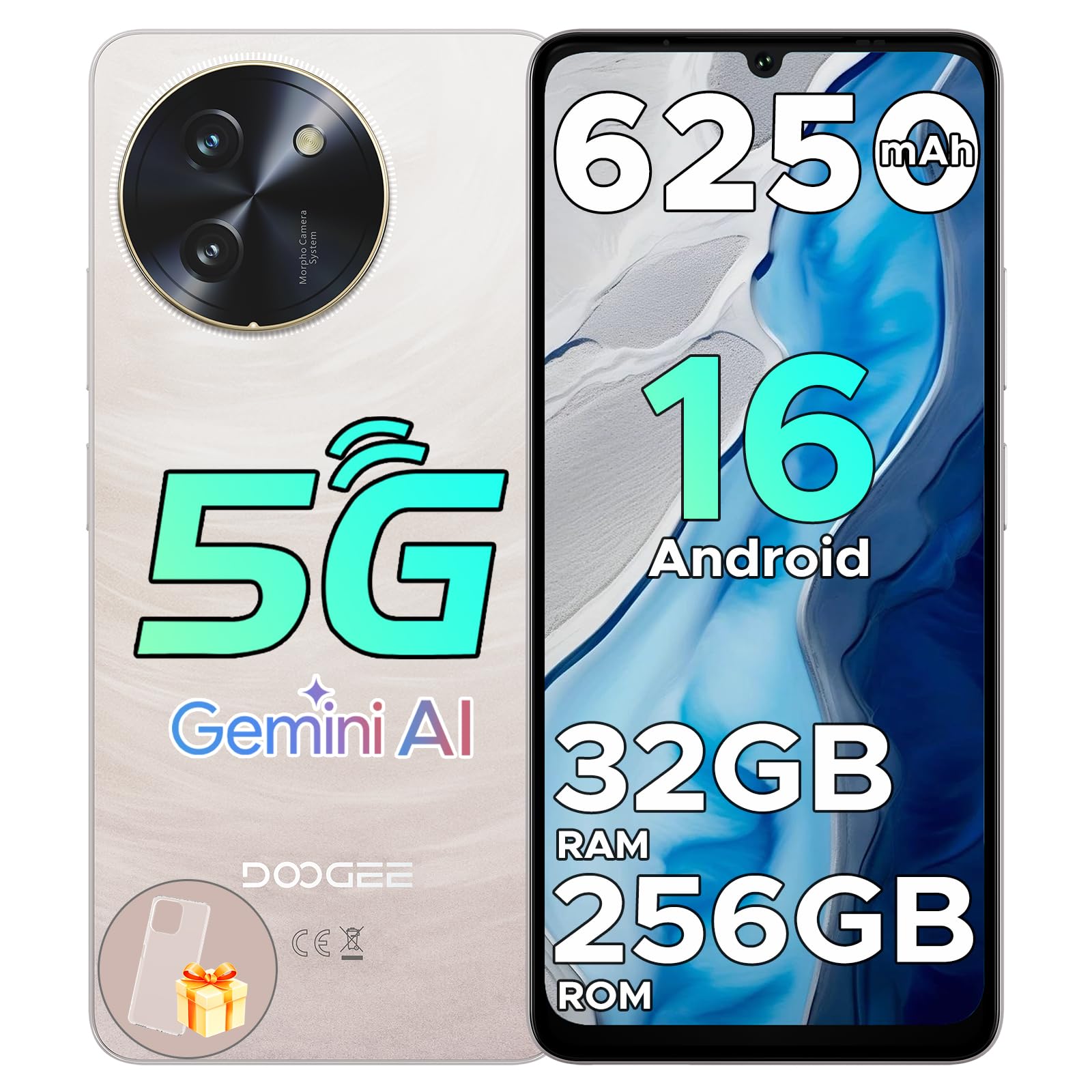 DOOGEE Note 59 Pro Smartphone 5G Android 16, 6.75" 120Hz 32GB+256GB/TF 2TB Cellulare, T8200 Octa-Core Telefono, 6250mAh/Gemini AI/16MP+8MP/Fingerprint/Face ID/5G Dual SIM/Widevine L1/OTG/Tipo-C/NFC