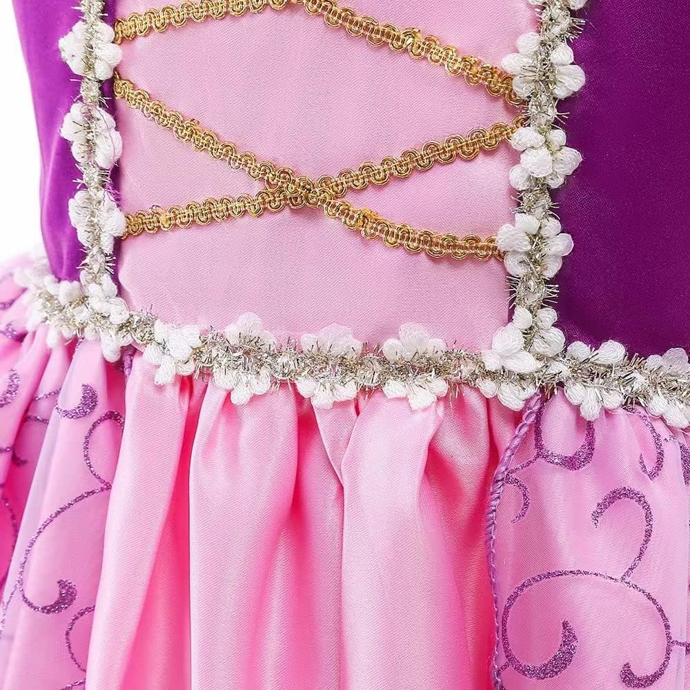 Belle & Moana Costume Rapunzel Bambina, Vestito Carnevale Rapunzel Bambina con Accessori Per Compleanno Partito Cosplay Natale Halloween
