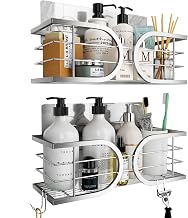 Shower Shelf No Drilling Wall Storage for Gel Shampoo Bottles 304 Stainless Steel Large Capacity Shower Holder for Bathroom (Silver)