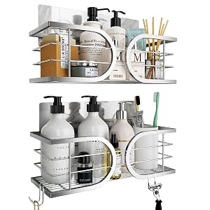 Adurei Shower Caddy No Drill Wall Mounted 304 Stainless Steel Durable Large Capacity Adhesive Shower Rack Organiser Quick