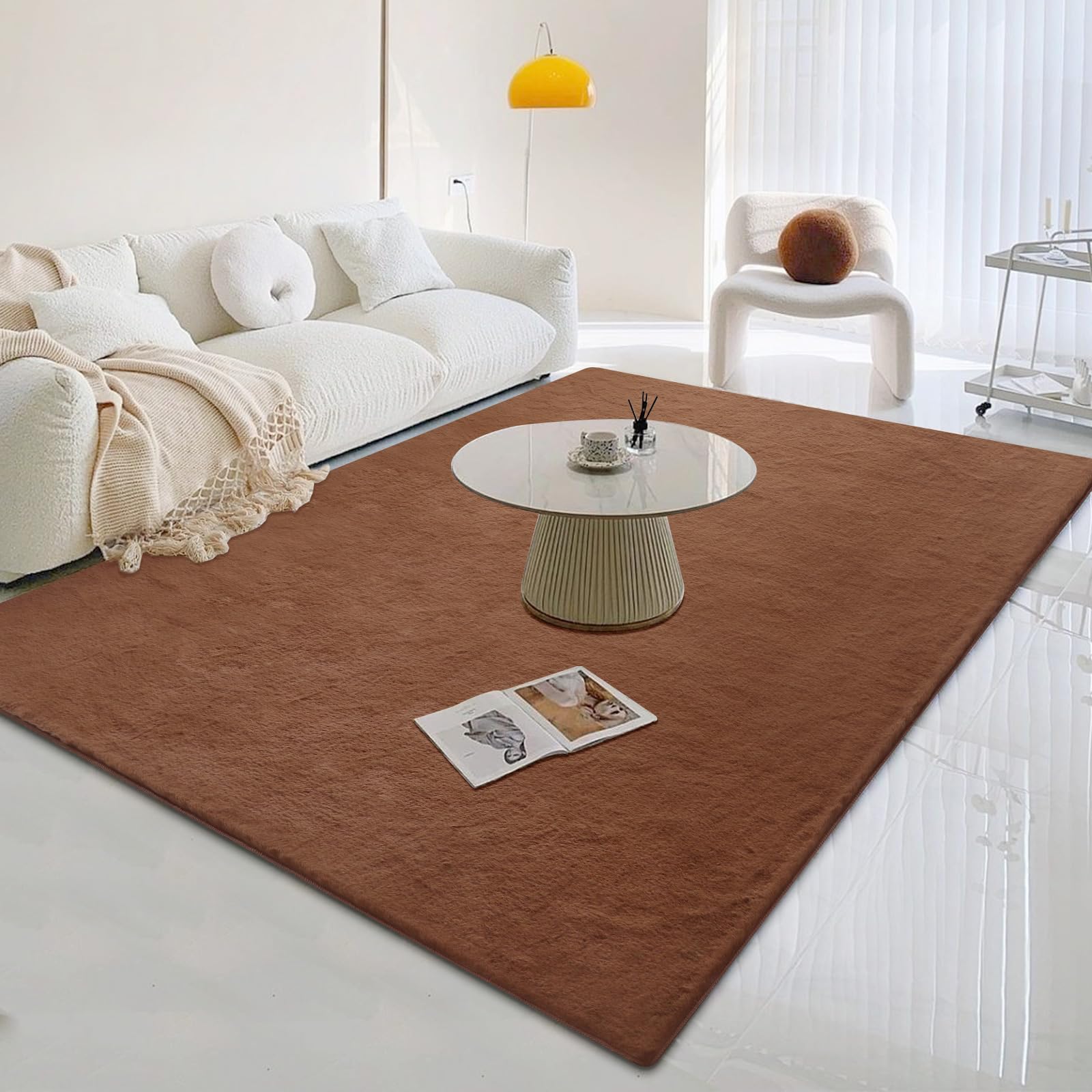 SHANNA Alfombras Salon Grandes, Piel de Conejo Sintética Adecuado Cómodo y Suave Moderna Alfombra Comedor Antideslizante Alfombra para Salon de Estar Dormitorio Habitación Infantil (Café, 180x270cm)