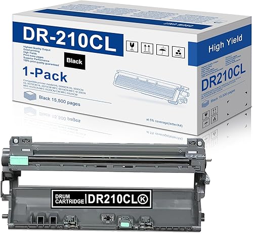 DR-210CL Unidad de tambor negro, 1 paquete NUC compatible DR210CL reemplazo de tambor para Brother DR210CLBK HL-3040CN HL-3045CN HL-3070CW