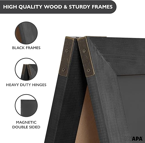 Miniatura 4 de Ilyapa Letrero de pizarra de tiza con marco en A, 58 x 27 pulgadas, letrero sándwich plegable de pie, resistente e independiente, negro magnético