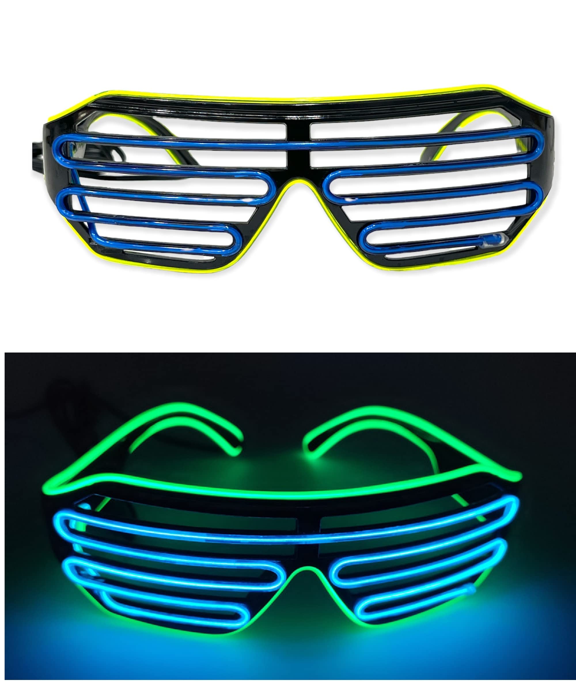 AUGEN Light Up Glasses Glow in The Dark Party Favor Wireless LED Glasses Flashing and Blinking for Rave Party, Halloween, Christmas, EDM (Blue Green 2, Pack of 1)