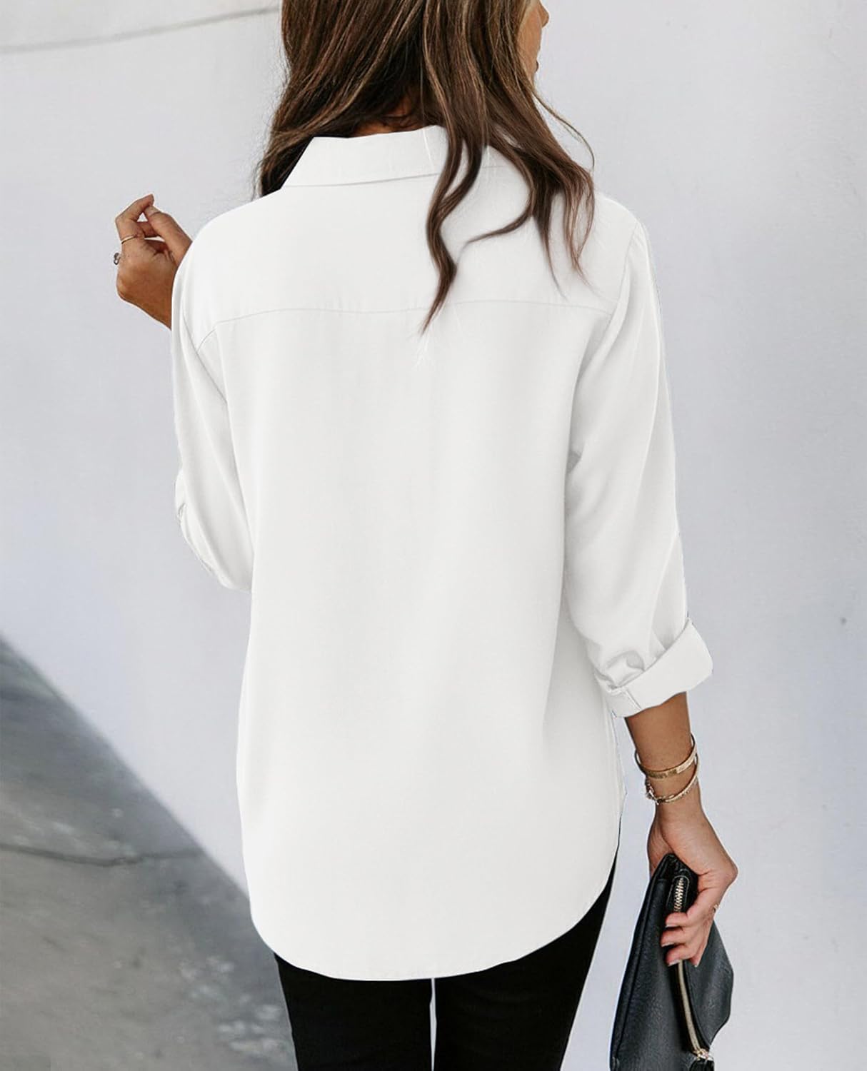 siliteelon Womens Button Down Shirts Cotton Striped Dress Shirt Long Sleeve Collared Office Work Blouses Tops
