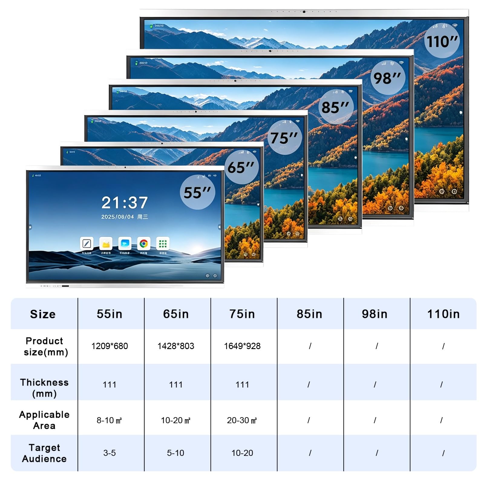 Interaktives Touchpanel für Unterricht im Klassenzimmer Großer 4K-Ultra-HD-Bildschirm Dual-System-Design blendfestes gehärtetes Glase fur Klassenzimmer & Buiro(1265 * 764mm/49.8 * 30.07in)