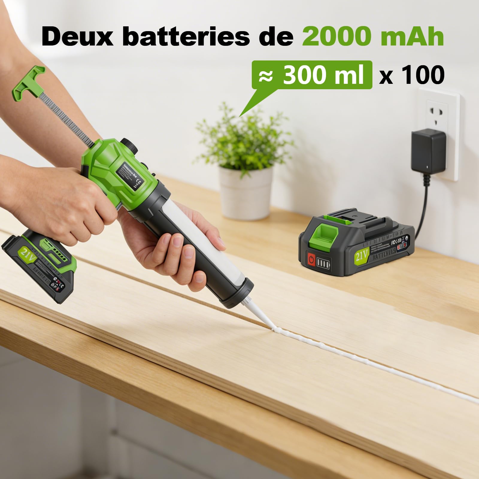 Pistolet à Silicone Electrique pour Makita, Pistolet à cartouche electrique 2 x 2000mAh, pistolet silicone avec LED, vitesse variable en continu, Idéal pour Calfeutrer, Remplir, Scellage