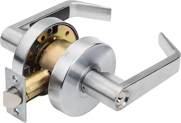 Dynasty Hardware Storeroom Door Lock Keyed Lever Lockset, ADA Compliant, Grade 2 Heavy Duty Locking Handle for Storage Room or Commercial Facility, Satin Chrome Finish, Model AUG-05-26D