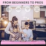 24HOCL Clavier pour enfants 61 Clés, Piano électronique débutant avec enseignement à une clé 100 Tonalités & Rythmes, Clavier de musique portable pour les enfants avec micro, support de musique [Pink]