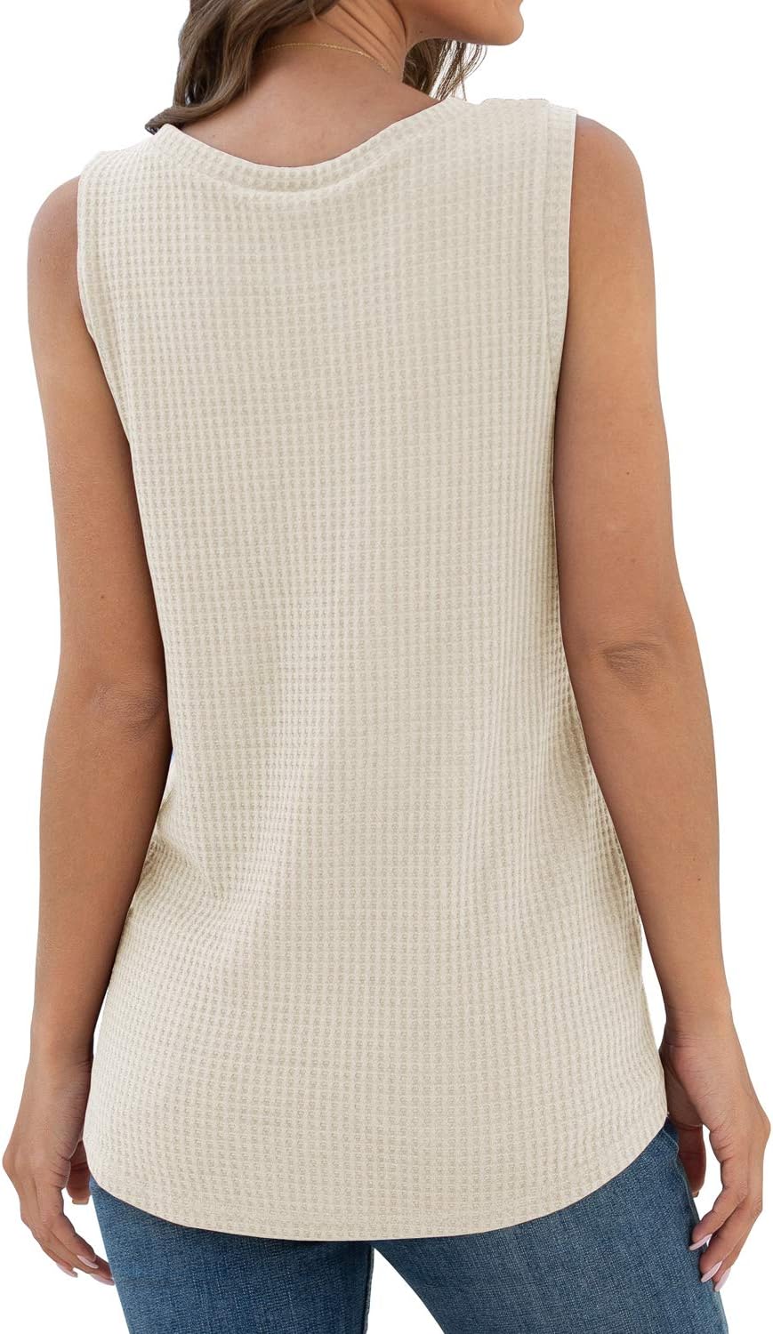 IWOLLENCE Womens Waffle Knit Tank Tops Casual Blouse Sleeveless Cute Twist Knot Tunic - Image 2