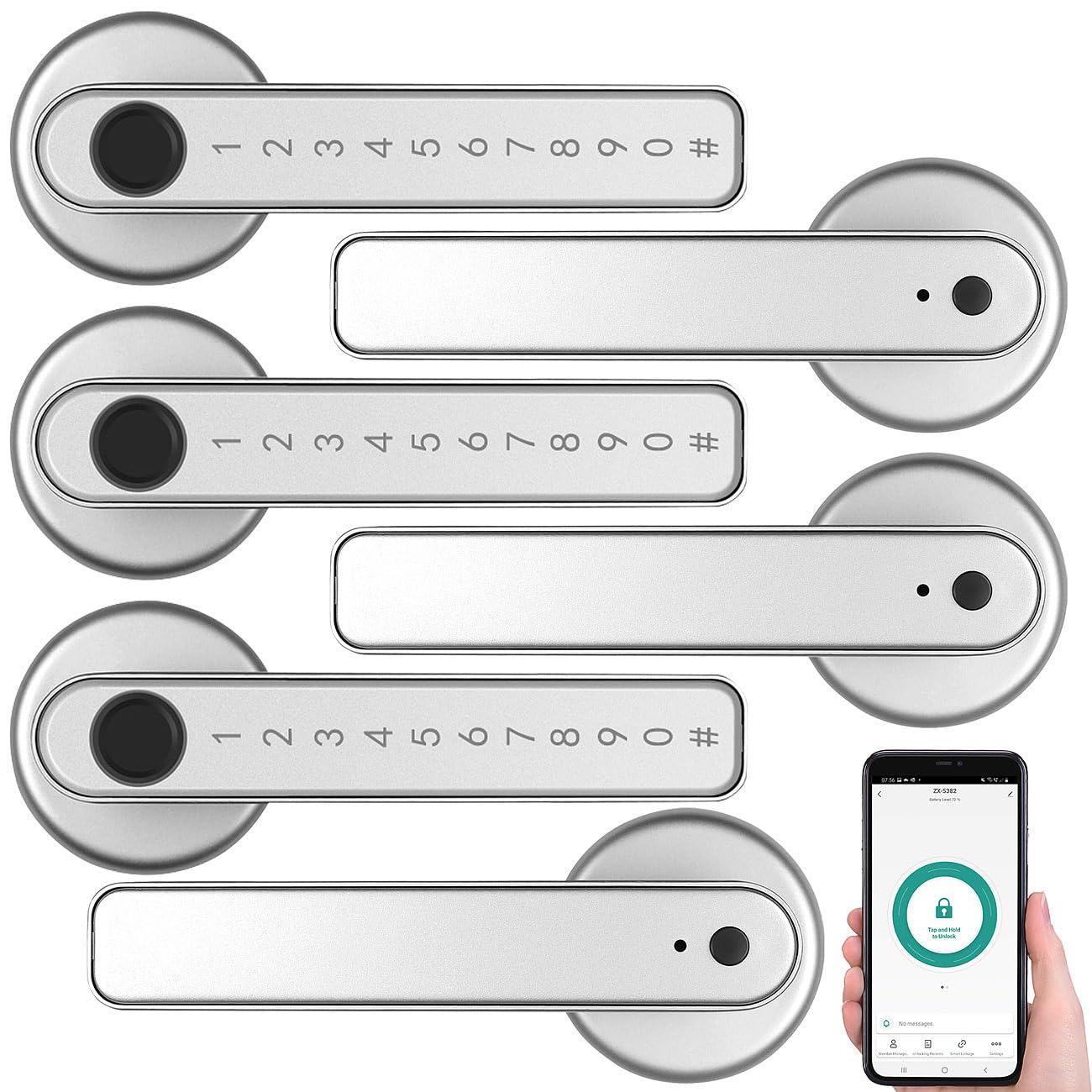 VisorTech Türbeschlag-Set Sicherheits-Türbeschläge mit Fingerabdruck, PIN und App