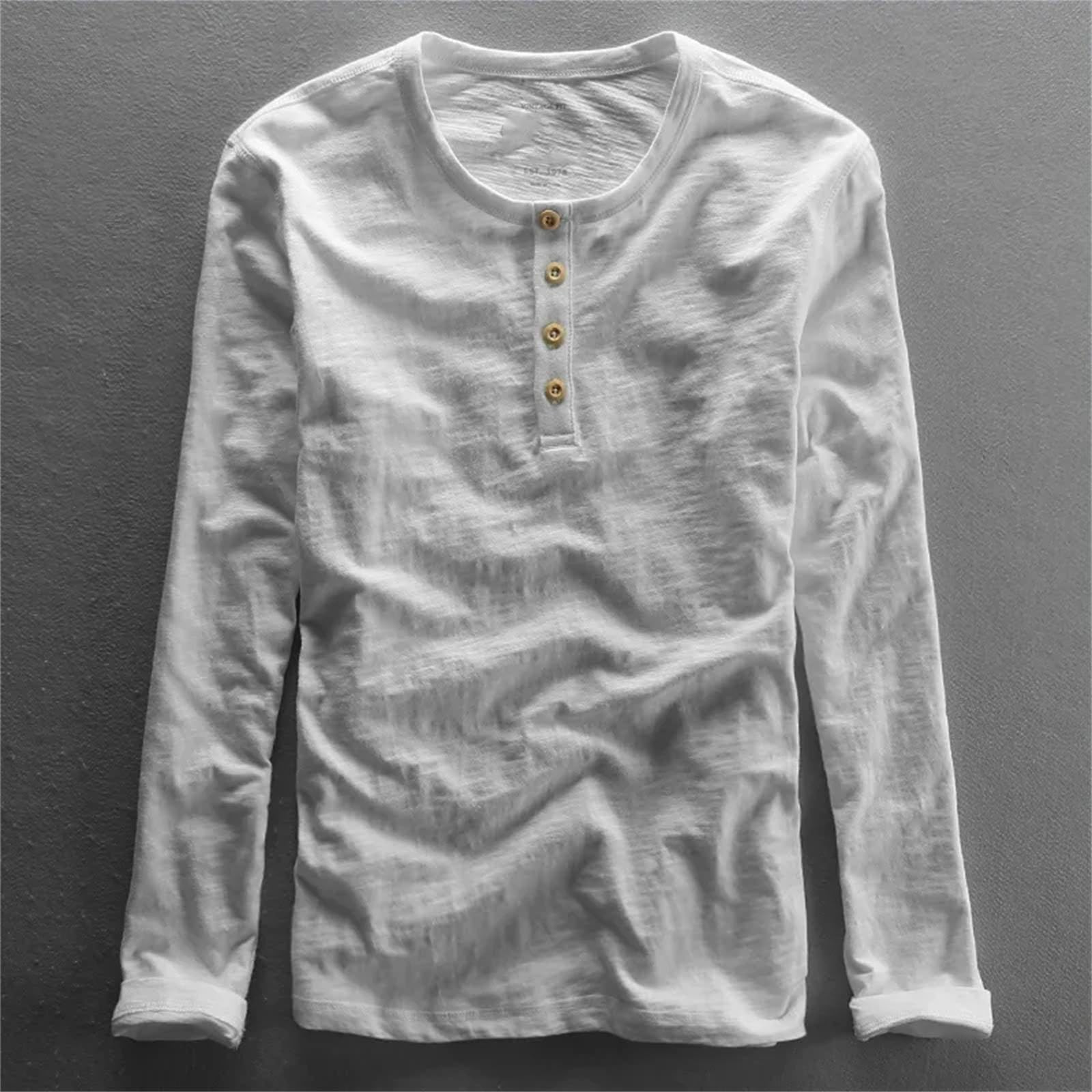 T-shirt retrò da uomo a maniche lunghe, casual, casual, in cotone, leggera, alla moda, con scollo rotondo