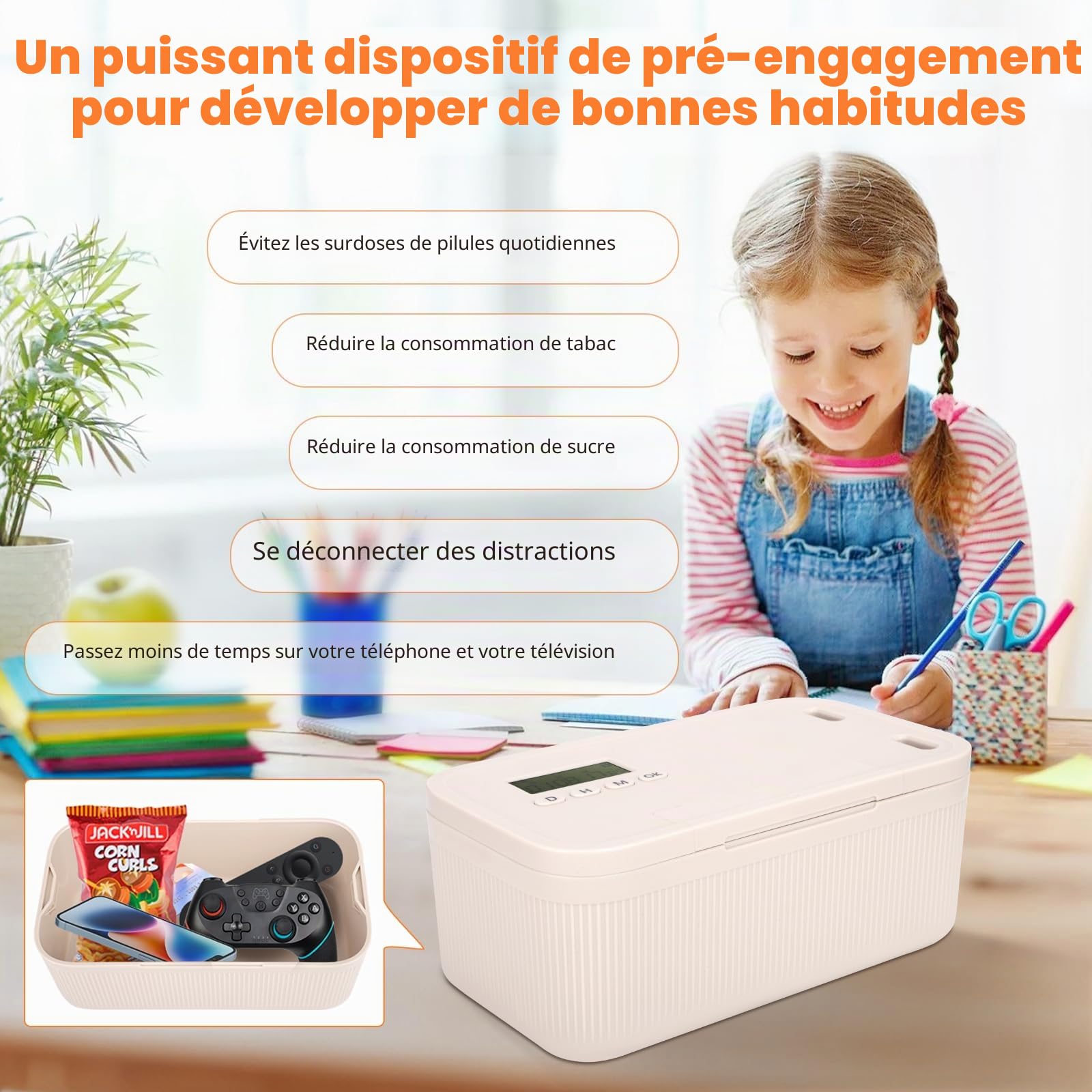 Boîte de sécurité programmée avec protection par mot de passe, autodiscipline, minuterie, ouverture de porte, téléphone portable et médicaments
