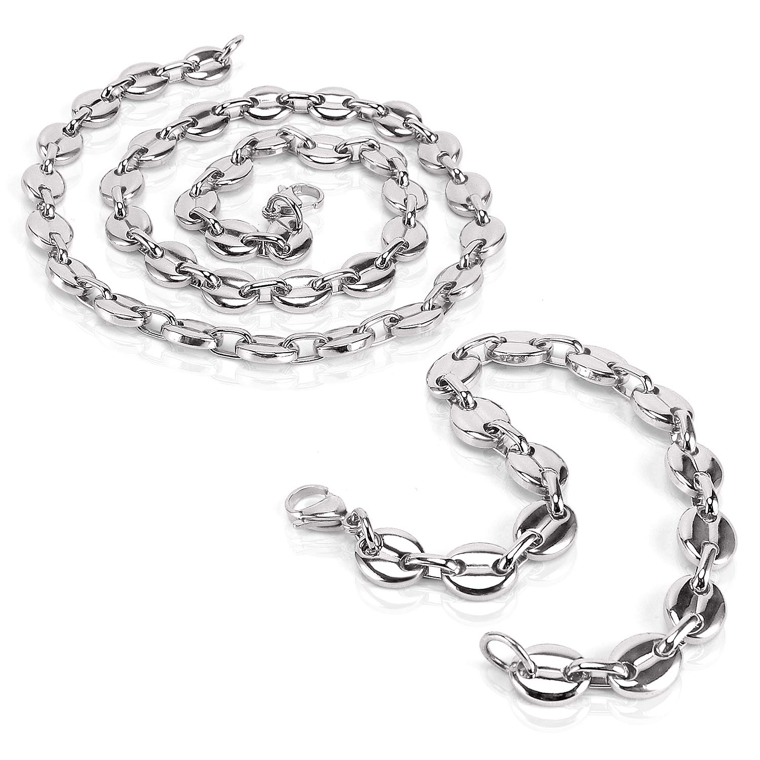 AURSTORE Men's Solid Stainless Steel Coffee Bean Link Bracelet and Chain Biker Chain - Various Sizes and Colours to Choose From