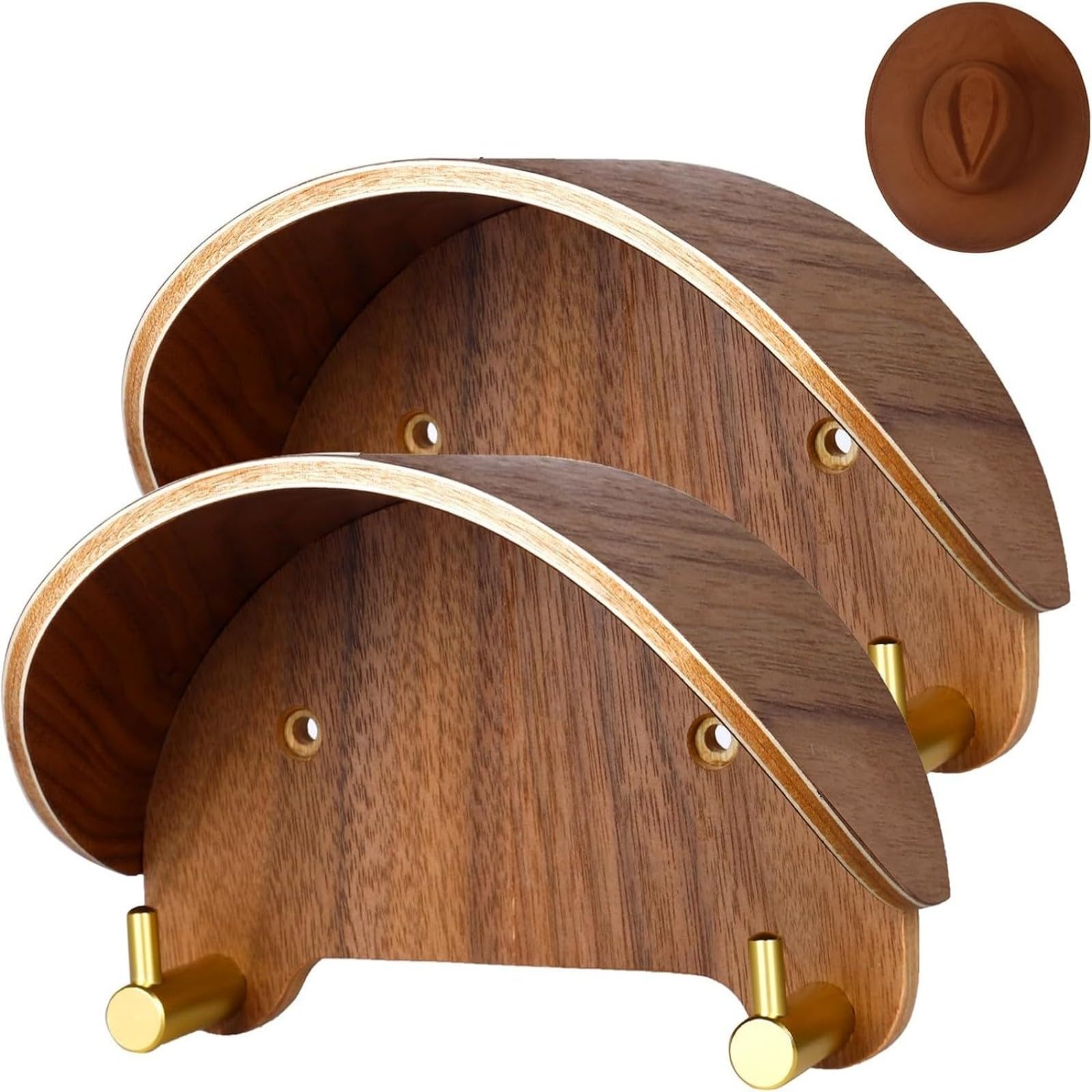 Cintre en bois lot de 2 avec protection murale métal pour chapeaux