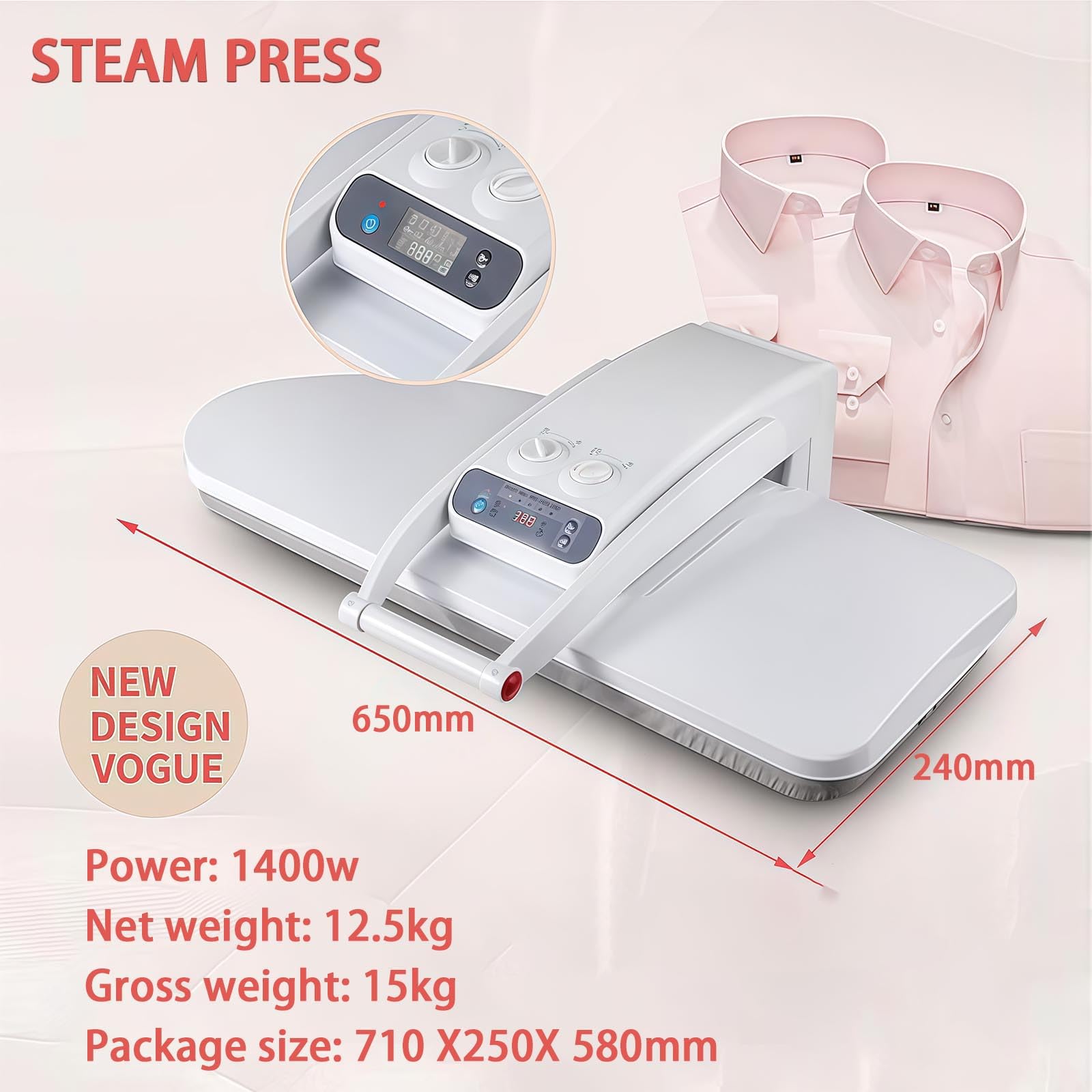 Prensa de planchado a vapor resistente de 1400 W, plancha comercial grande para sábanas, fundas de almohada, servilletas y más