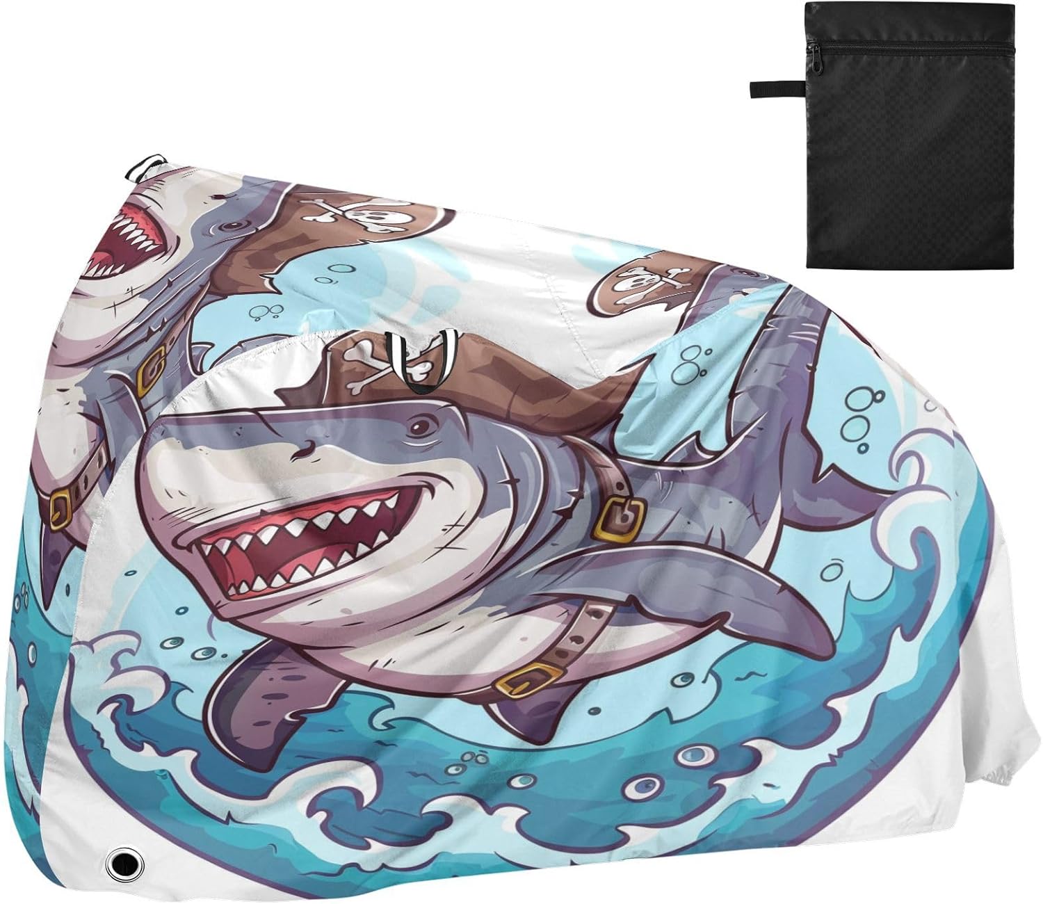 ALAZA Pirate Shark Cartoon Bike Cover Waterproof Outdoor Ebike Bicycle Covers Tarp Protection for 1/2 Bikes, Sun UV Dust Wind Proof