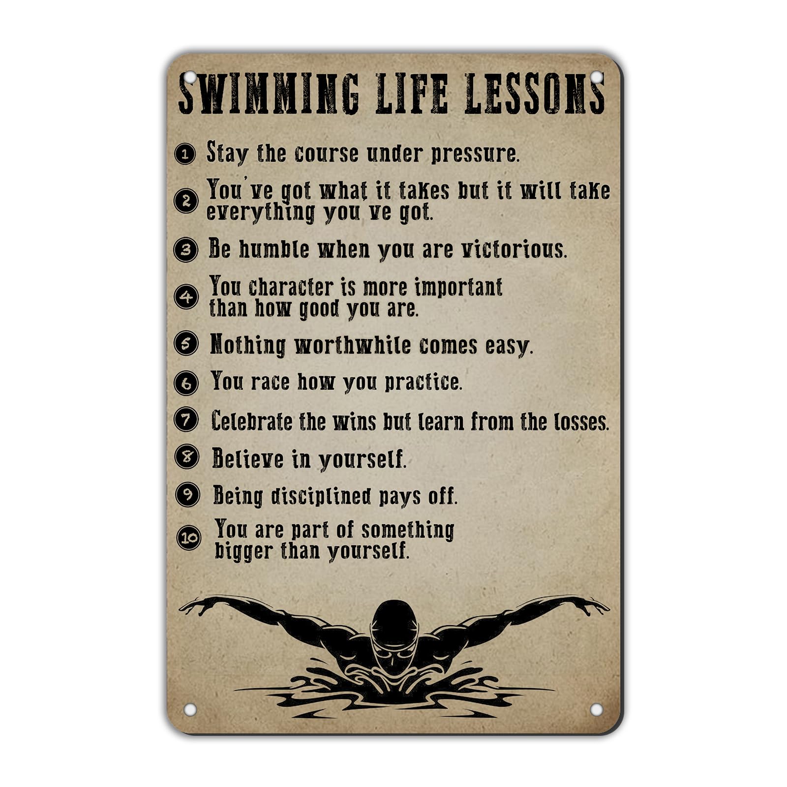 Anceky Vintage Tin Sign Swimming Life Lessons Metal Tin Sign Funny Wall Decor for Home Farmhouse Yard Cafe Plub 12×16 Inch