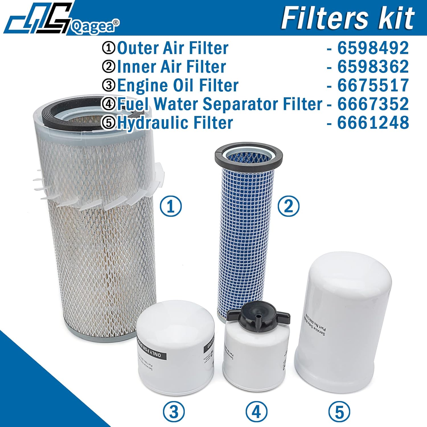 Air Filter & Oil Filter & Skid Steer Filters kit Replace 6598362 6598492 6675517 6667352 6661248 Fit for Bobcat 743 751 751G 753 763 773 7753 763G 773G S130 S150 S160 S175 S185 S205 T140 T180 T190