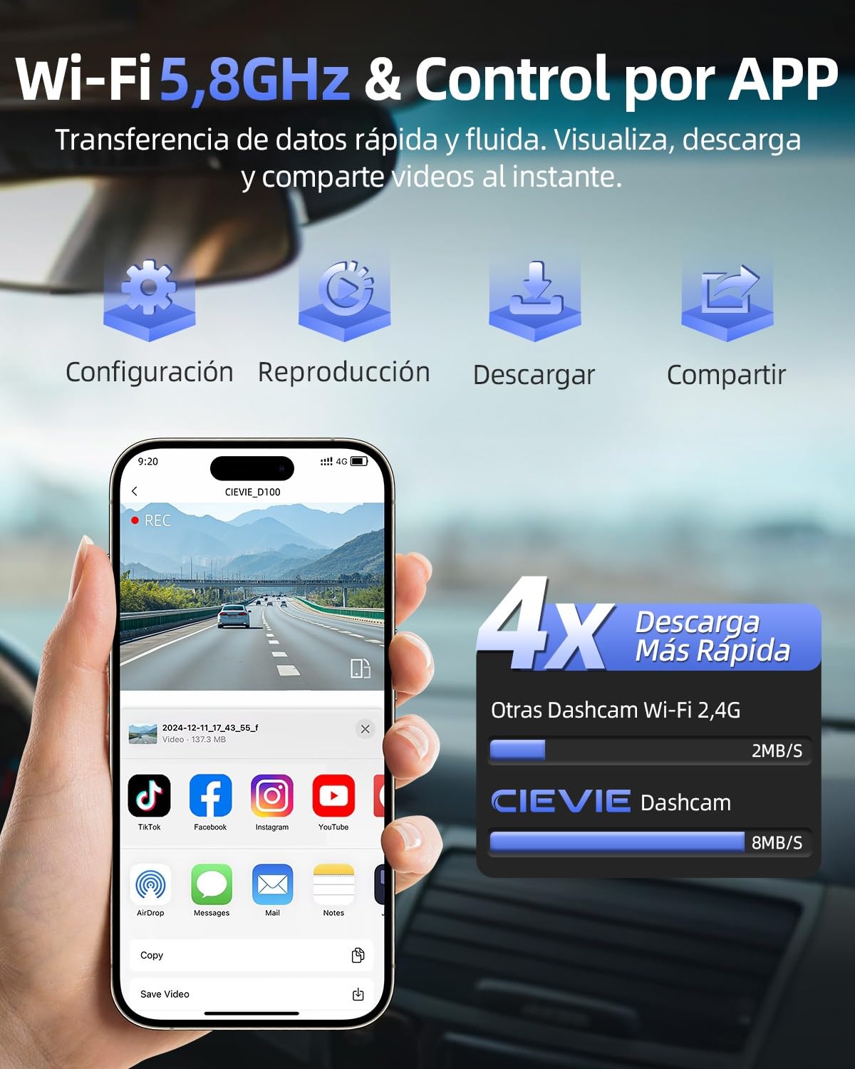 4K+1080P Dash CAM Coche, 5GHz WiFi Dashcam con Tarjeta SD 64GB, Camara Vigilancia Coche con 1,5″Pantalla, 170° Gran Angular, Sensor G,Visión Nocturna,Monitor de Aparcamiento,Grabación en Bucle