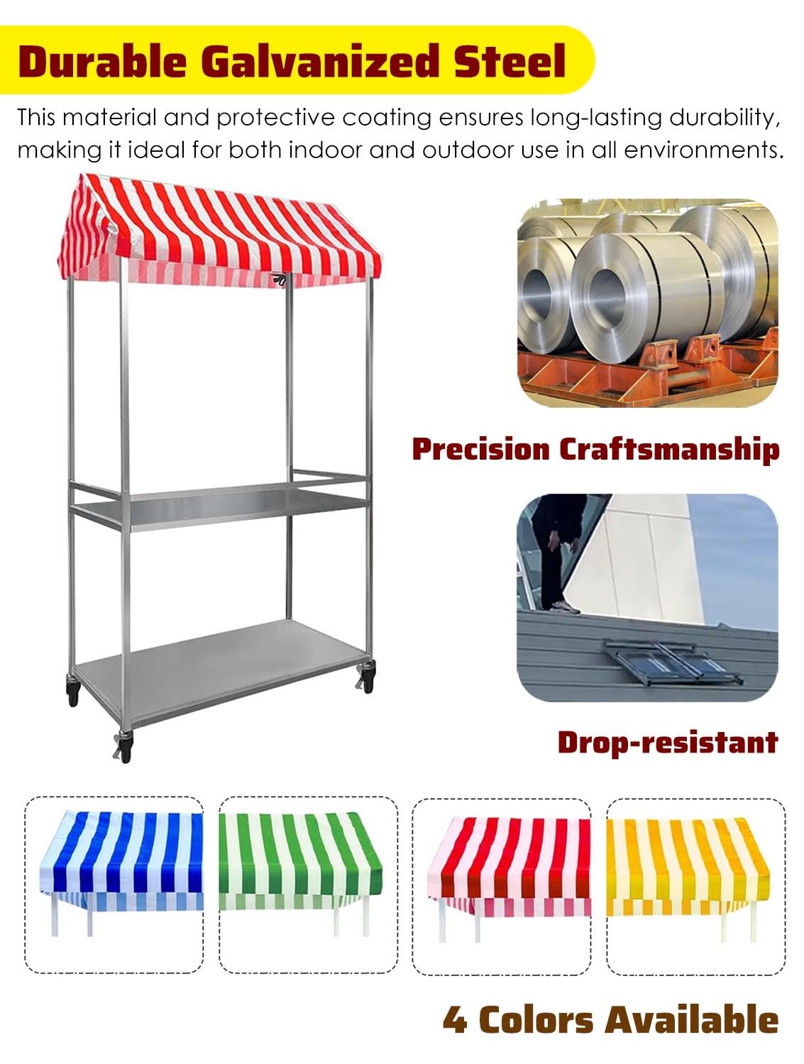 Tavoli Pieghevoli per Mercatini Carretto Ambulante per la Vendita di Cibo da Strada, Hot Dog, Carretto Mobile A Due Piani per Fiere, Feste, Matrimoni, Compleanni(Blue,Width 100cm(40"))