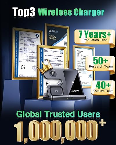 Miniatura 4 de JARGOU Estación de carga 3 en 1 para cargador inalámbrico Apple para iPhone 17 16e 16 15 14 13 12 11 X 8 y para cargador iWatch Estación de carga