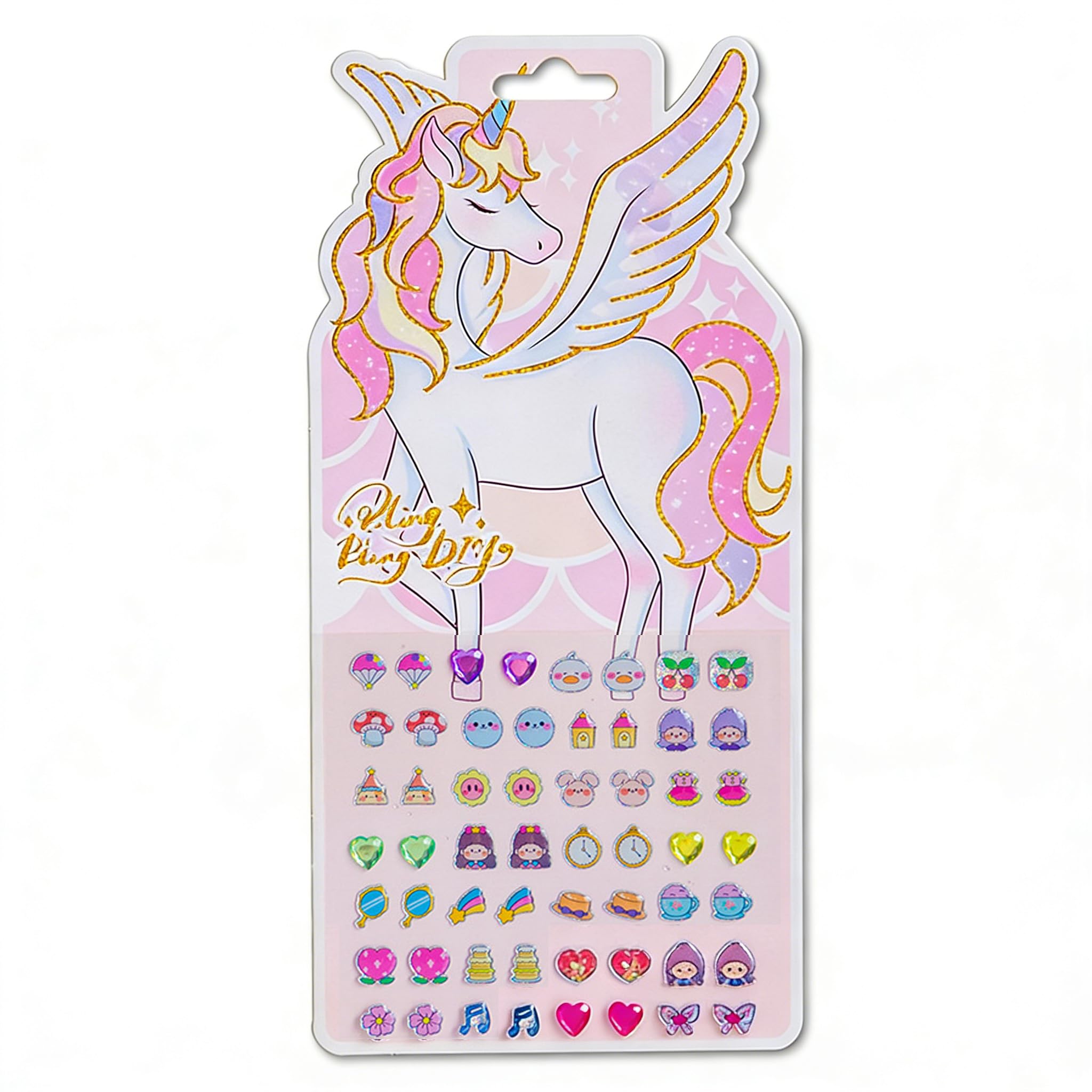 Stick On Earrings for Girls, 3D Self-Adhesive Princess Glitter Craft Crystal Stickers, Earring Stickers Nail Sticker DIY Art Decal Party Bag Fillers Decor for Kids Girls Birthday Gift (Unicorn-1)