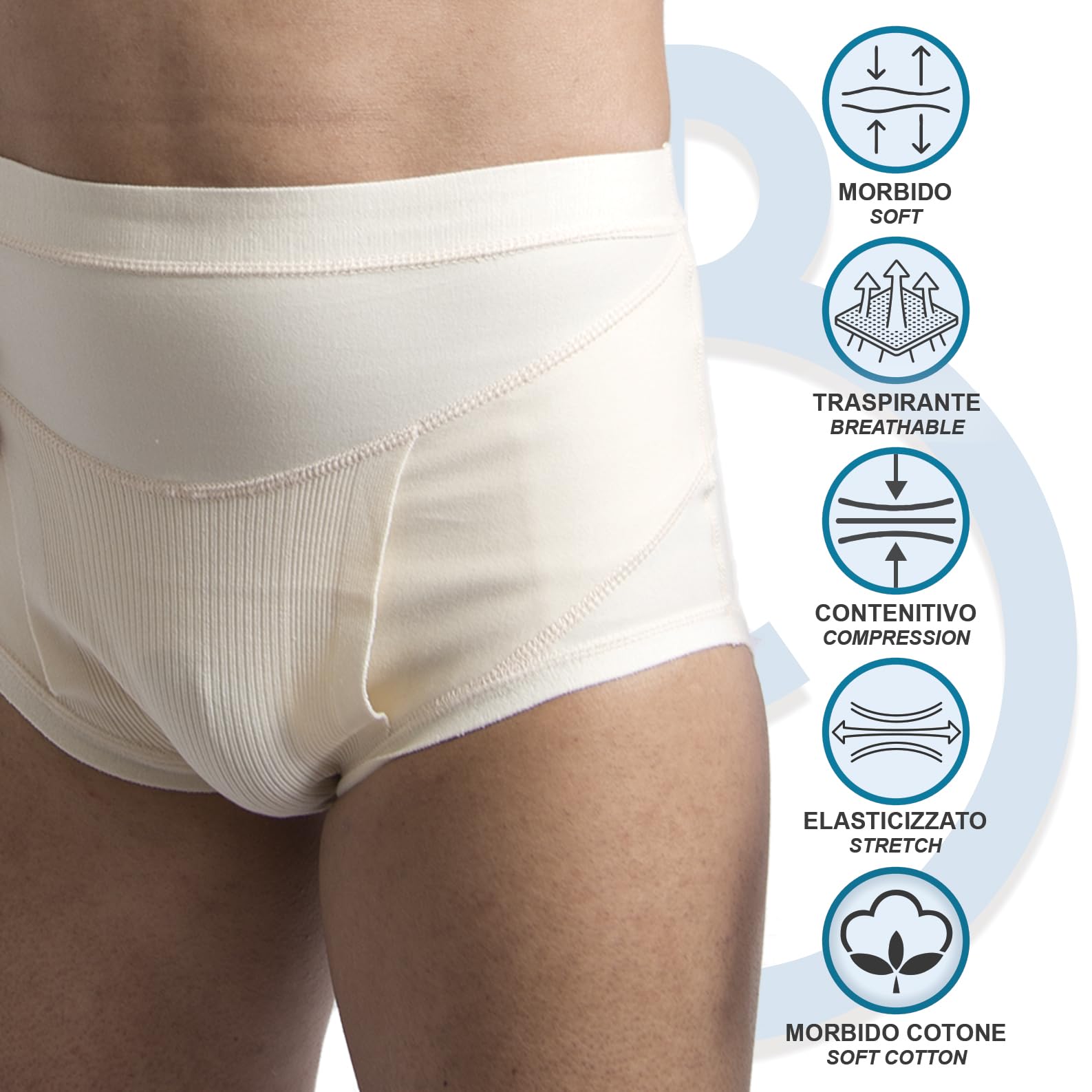 Beman 652 - Slip Erniario Inguinale Uomo Contenitivo a Compressione Forte Rinforzo Interno in Cotone con Predisposizione Pelota per Contenimento Ernia Inguinale Uomo
