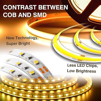 COB LED Strip 15m, 384 LEDs/m, 24V, 3000K (No Power Supply) | 90lm/w, 9w/m, CRI 92, 10mm Wide, Uniform Dimmable LED Tape for Bedroom, Kitchen, DIY Project, Interior Decor, Warm White [Energy Class F]