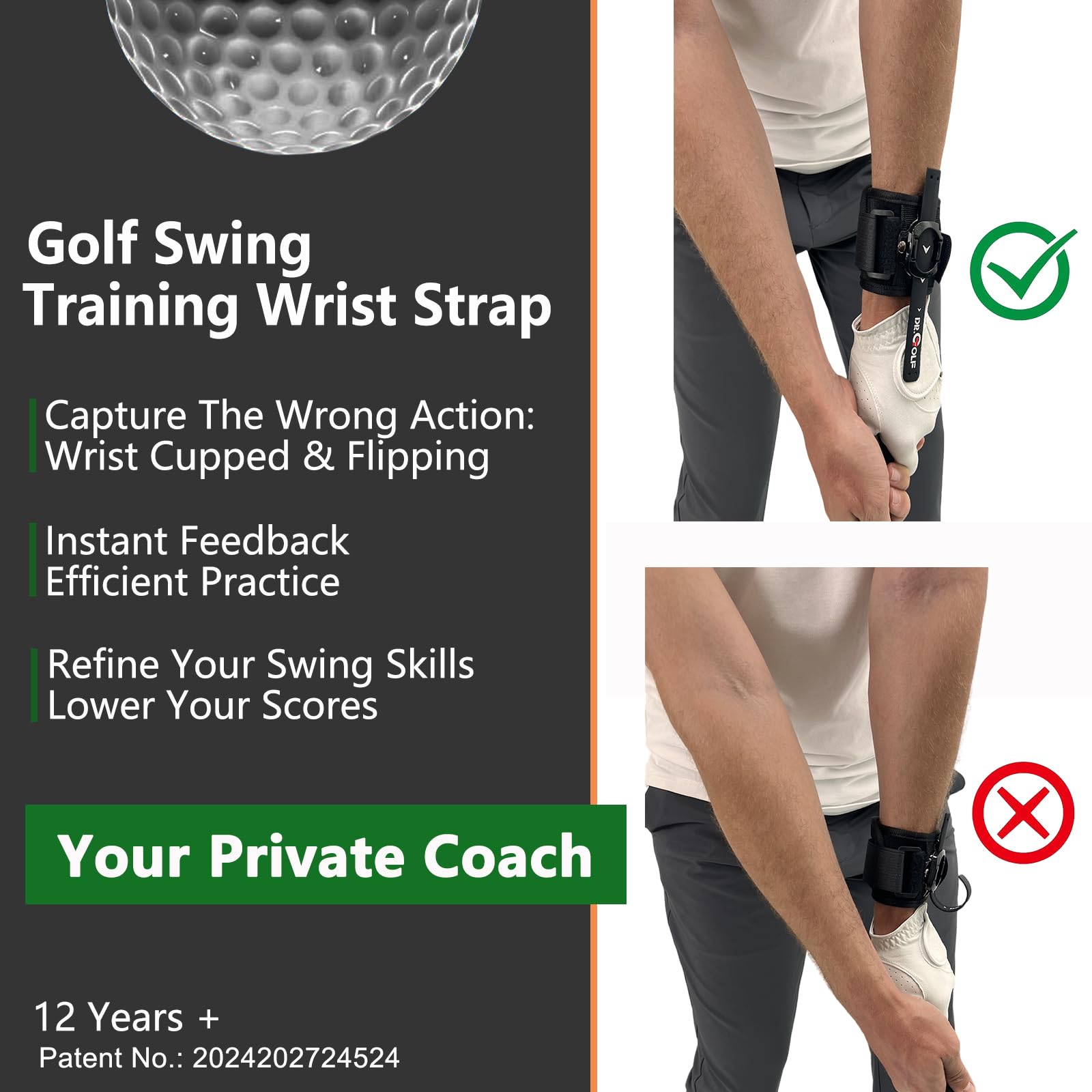 Golf Wrist Training Aid - Golf Swing Trainer, Swing Training Wriststrap, Detect Incorrect Wrist Action - Instant Feedback, Avoid Wrist Cupped and Flipping Action, Swing Gesture Correction